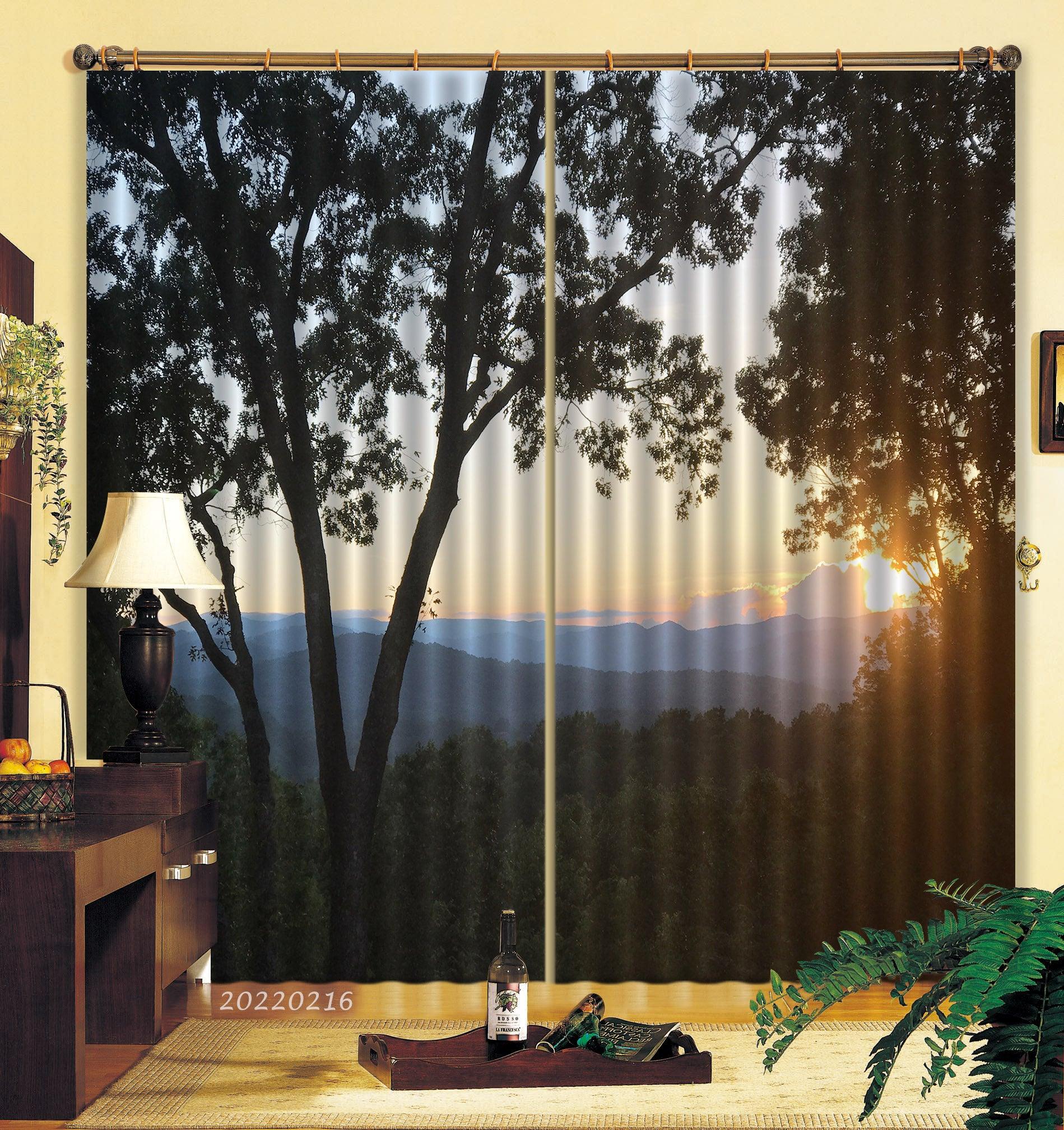 3D Mountain Wood Golden Sunrise Curtains and Drapes GD 2258- Jess Art Decoration