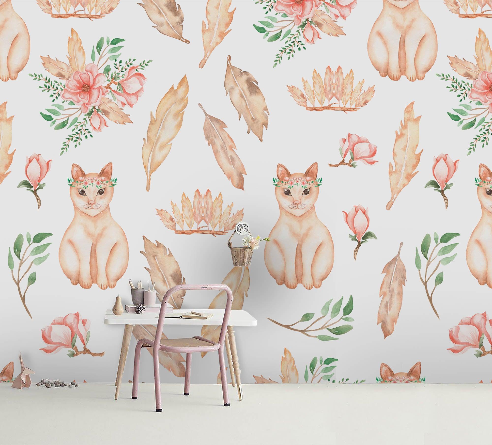 3D Cartoon Rabbit Feather Wall Mural Wallpaper 112- Jess Art Decoration