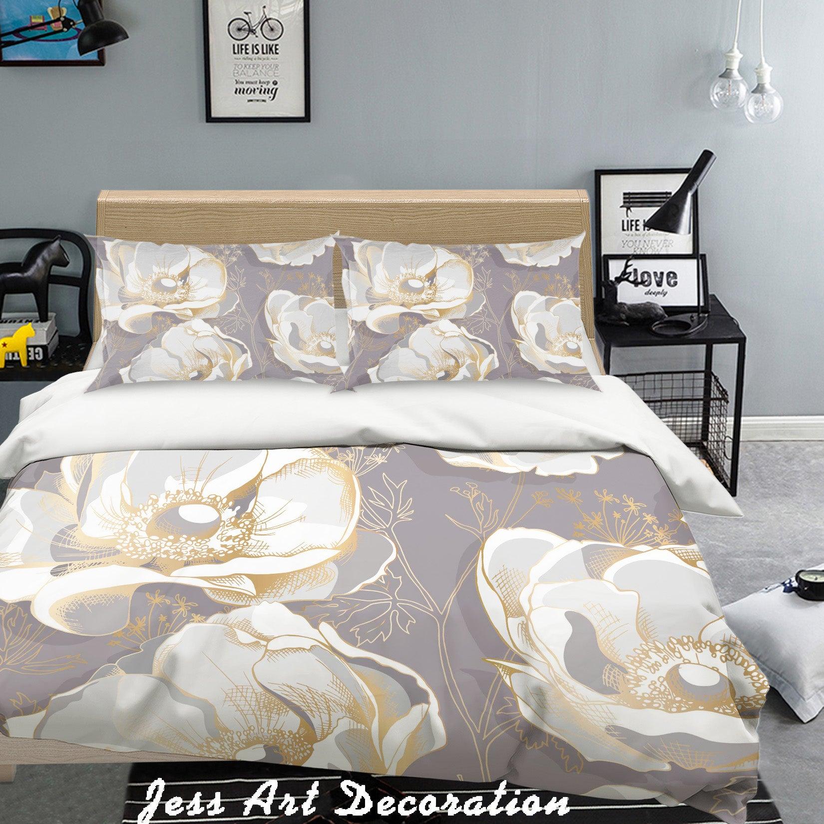 3D White Flowers Quilt Cover Set Bedding Set Pillowcases  175- Jess Art Decoration