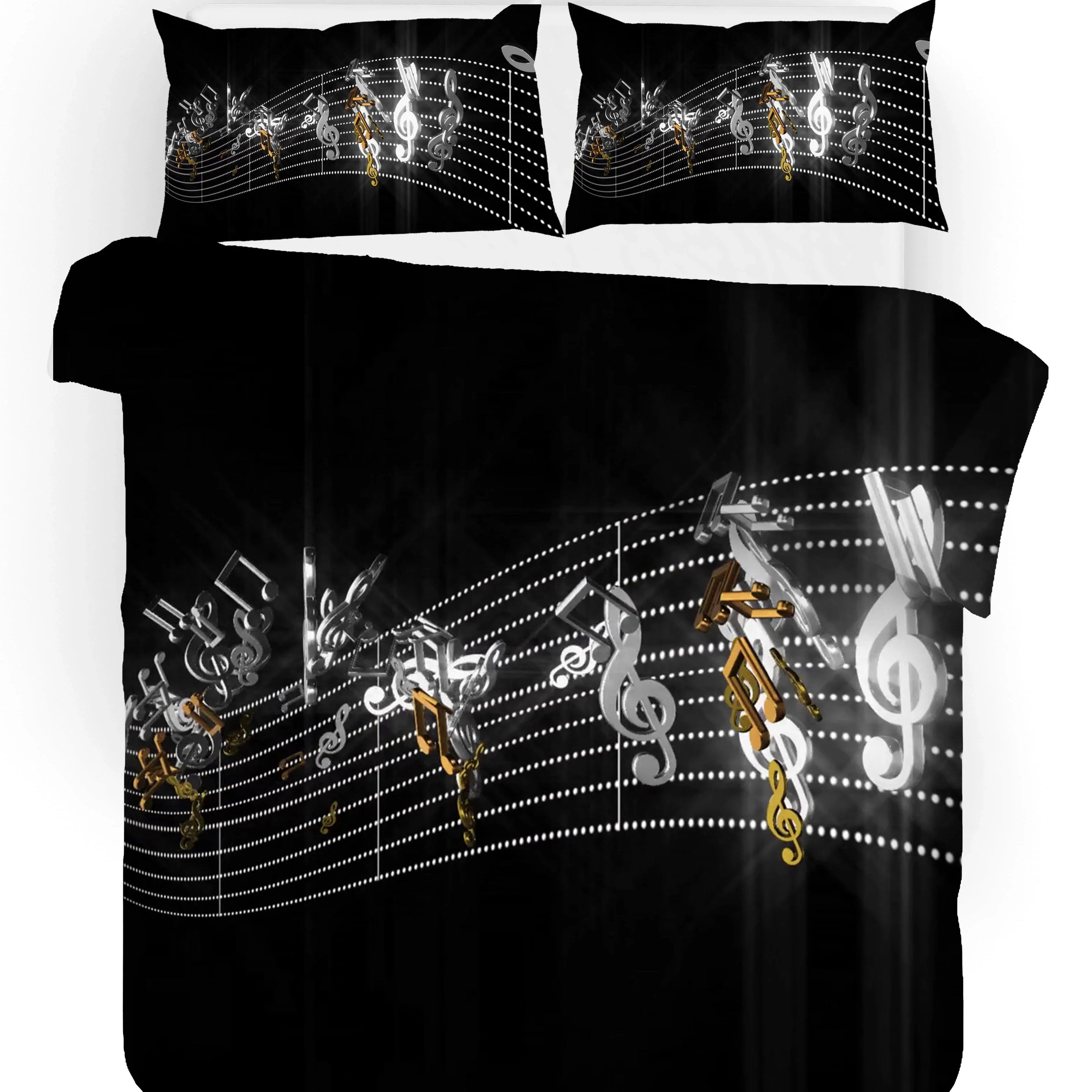 3D Black Stave Music Note Quilt Cover Set Bedding Set Pillowcases 111- Jess Art Decoration