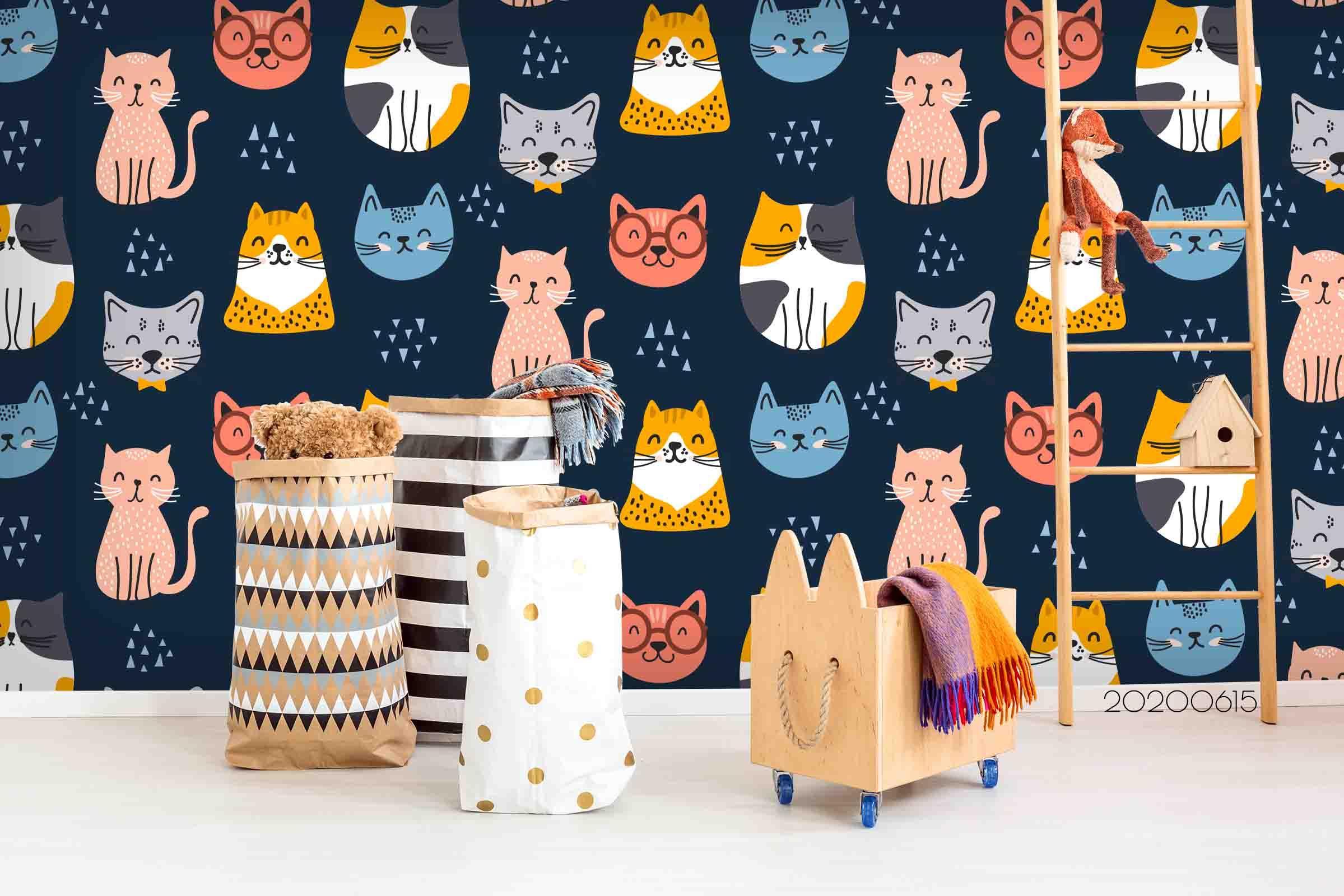 3D Colorful Smiley Cat Wall Mural Wallpaper LXL 28- Jess Art Decoration