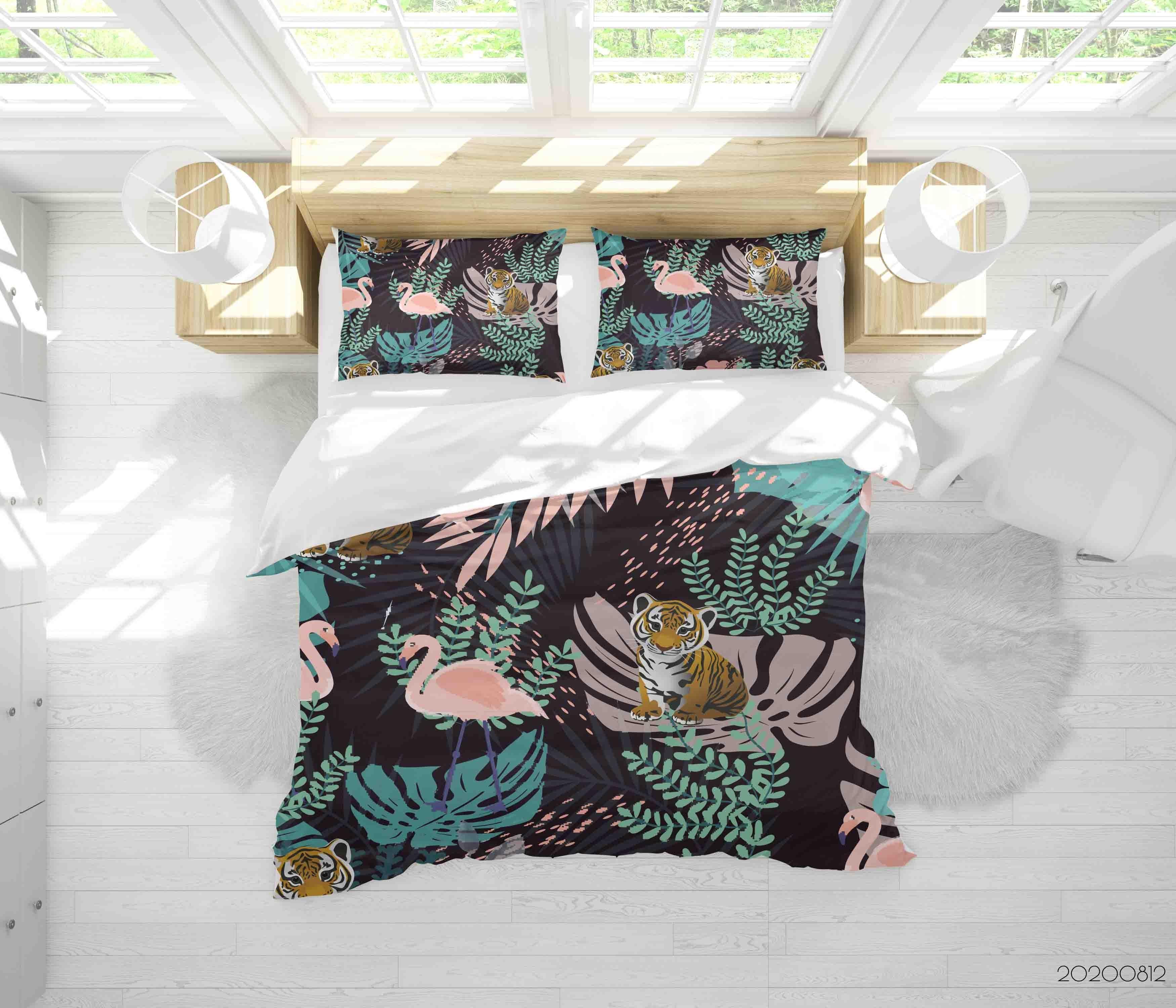 3D Vintage Flamingo Animal Plant Quilt Cover Set Bedding Set Duvet Cover Pillowcases LXL- Jess Art Decoration