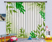 3D Watercolor Green Leaf Curtains and Drapes LQH 28- Jess Art Decoration