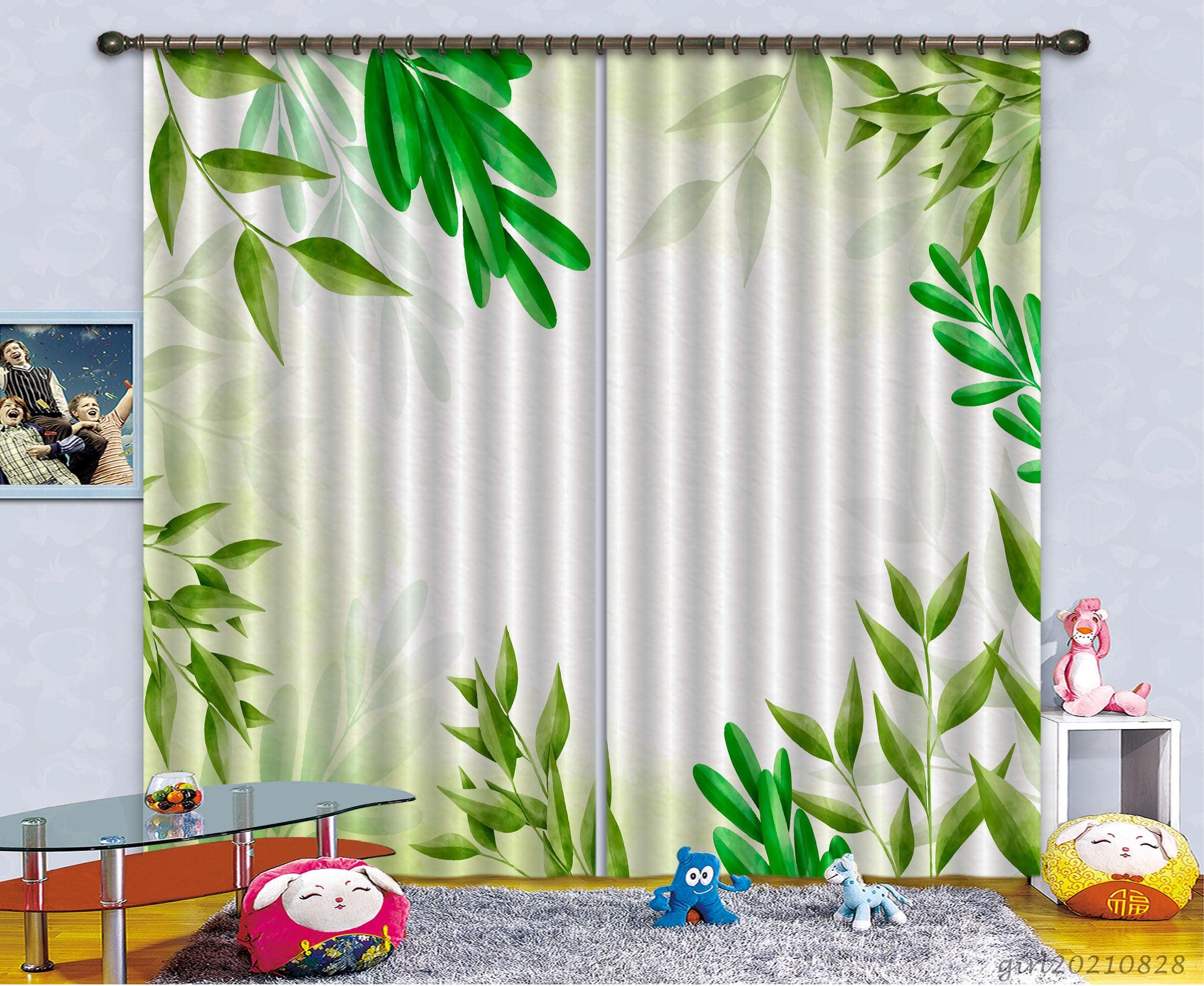 3D Watercolor Green Leaf Curtains and Drapes LQH 28- Jess Art Decoration