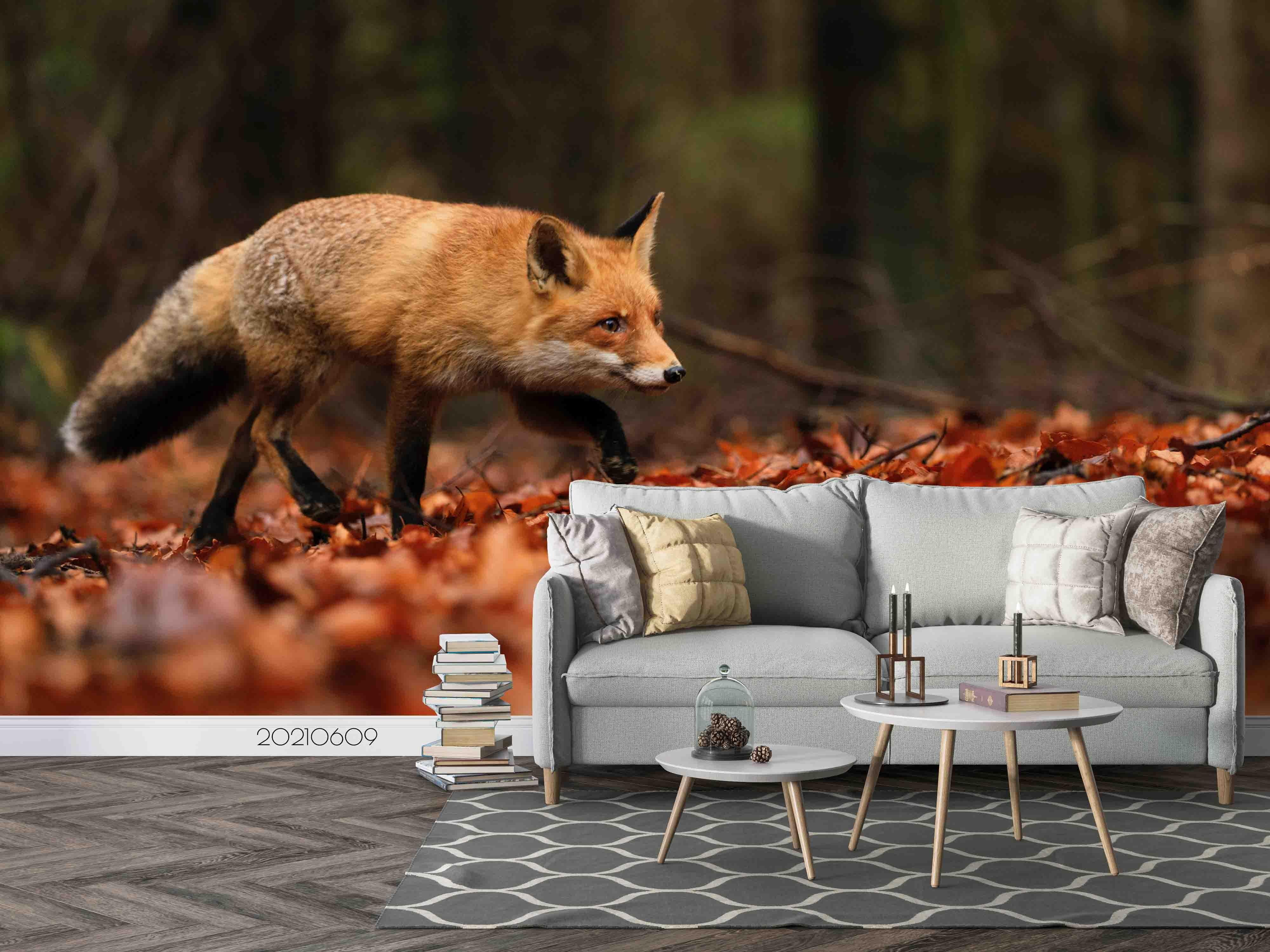 3D Forest Fox   Maple Leaf Wall Mural Wallpaper SWW1755- Jess Art Decoration