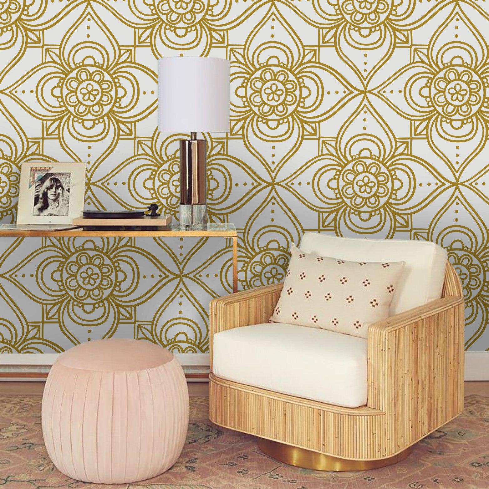 3D Gold Floral Pattern Wall Mural Wallpaper 44- Jess Art Decoration
