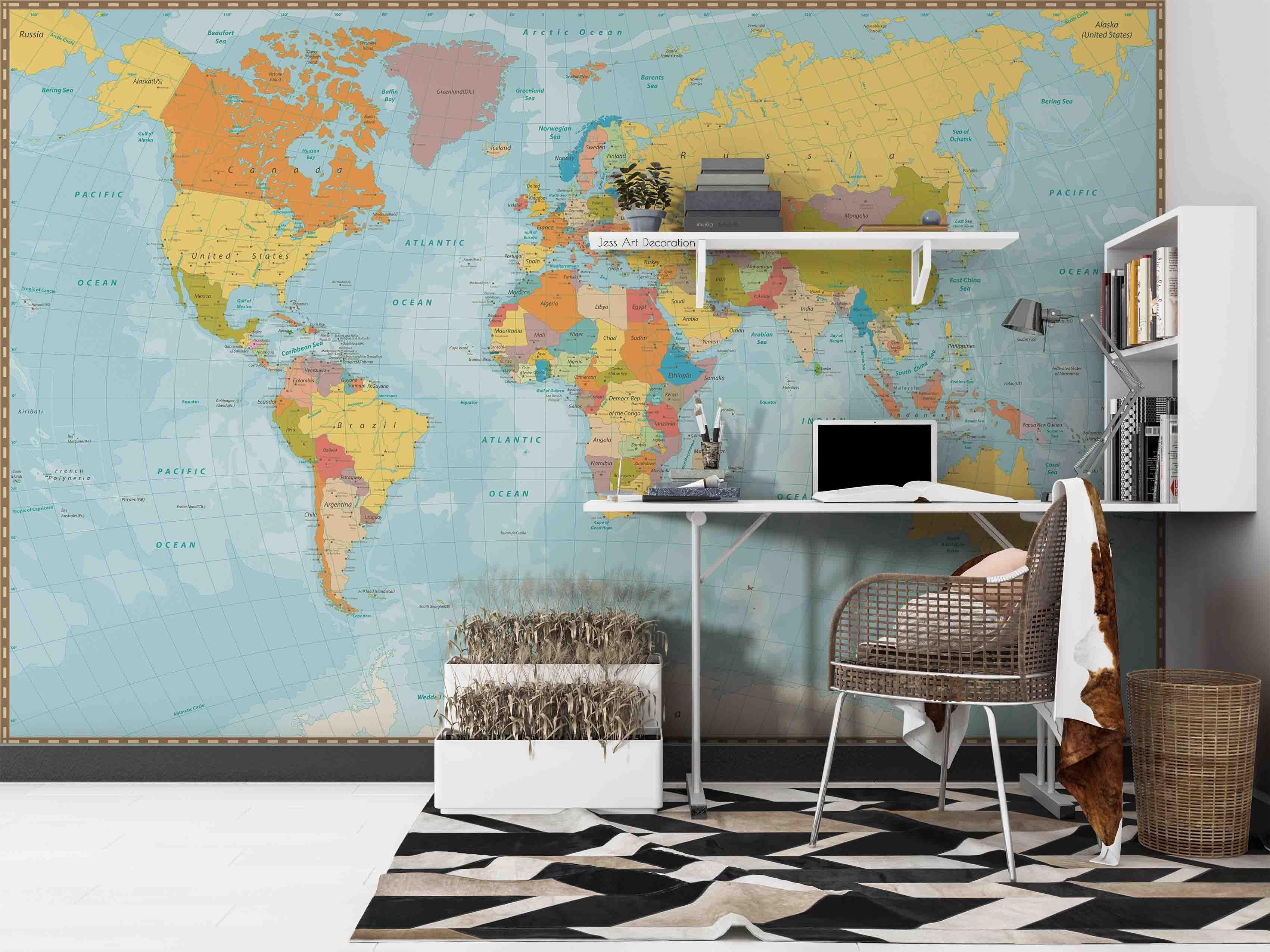 3D World Map Wall Mural Wallpaper sww 284- Jess Art Decoration