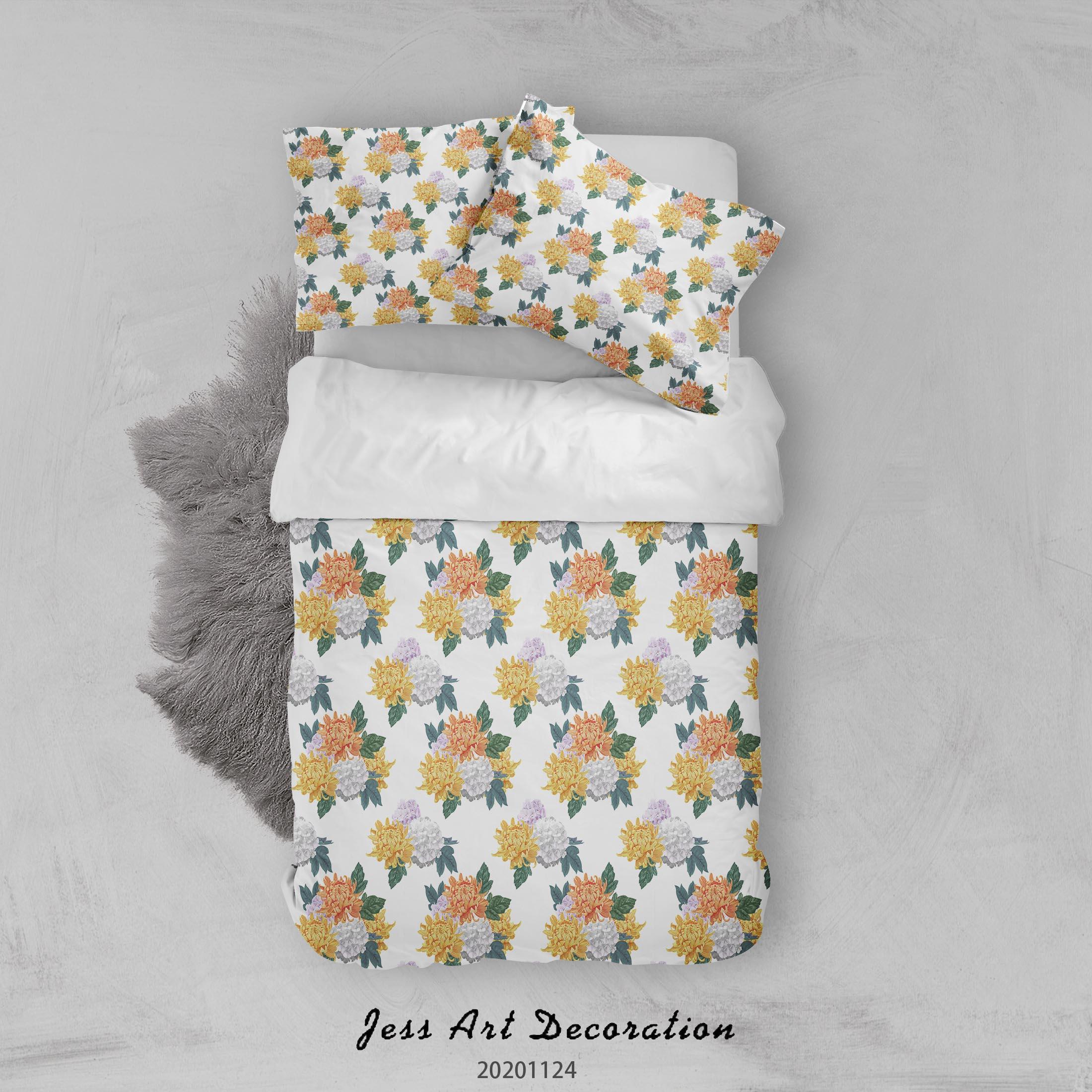 3D Hand Drawn Colorful Chrysanthemum Floral Plant Pattern Quilt Cover Set Bedding Set Duvet Cover Pillowcases LXL- Jess Art Decoration