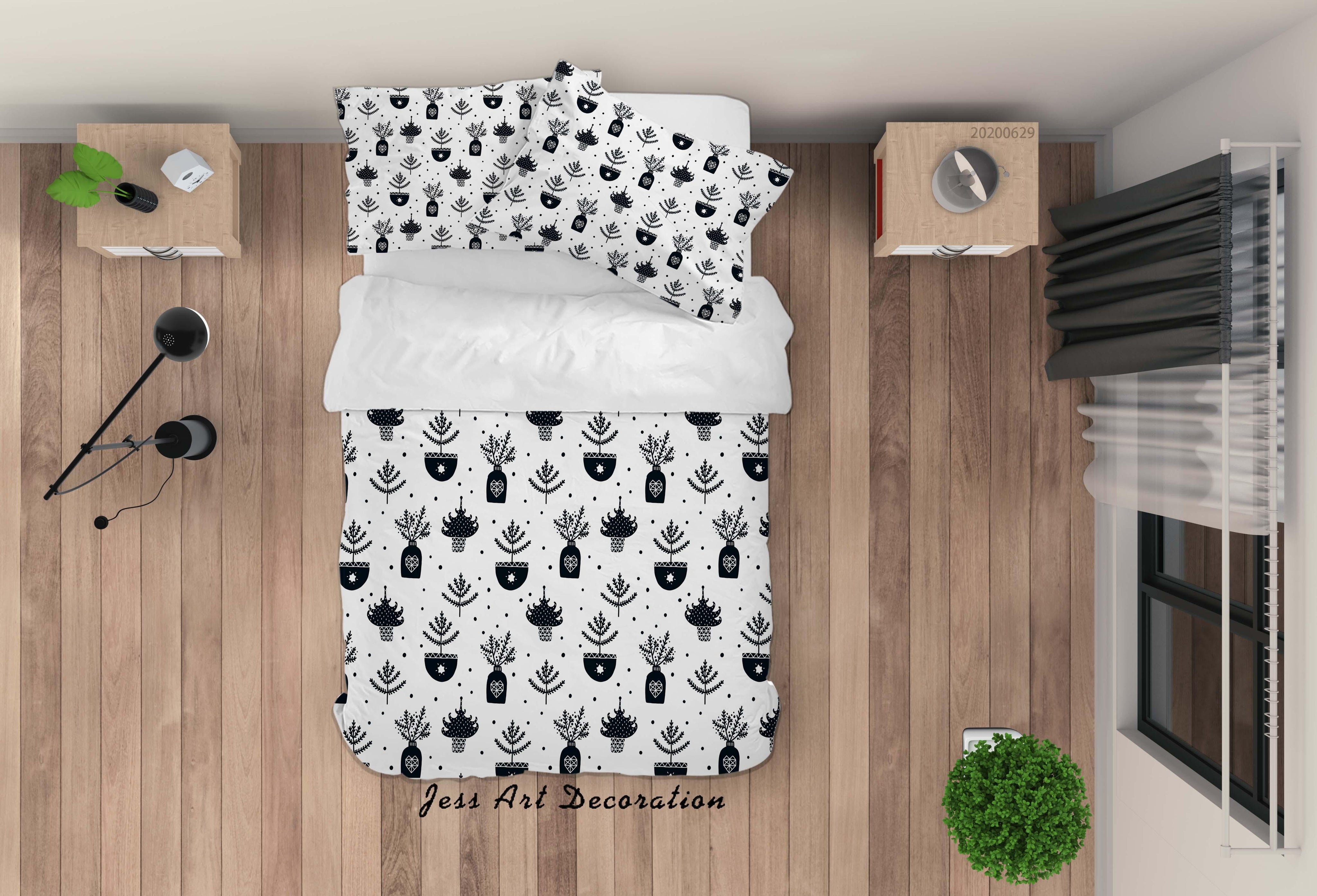 3D White Floral Potted Plants Quilt Cover Set Bedding Set Duvet Cover Pillowcases SF84- Jess Art Decoration