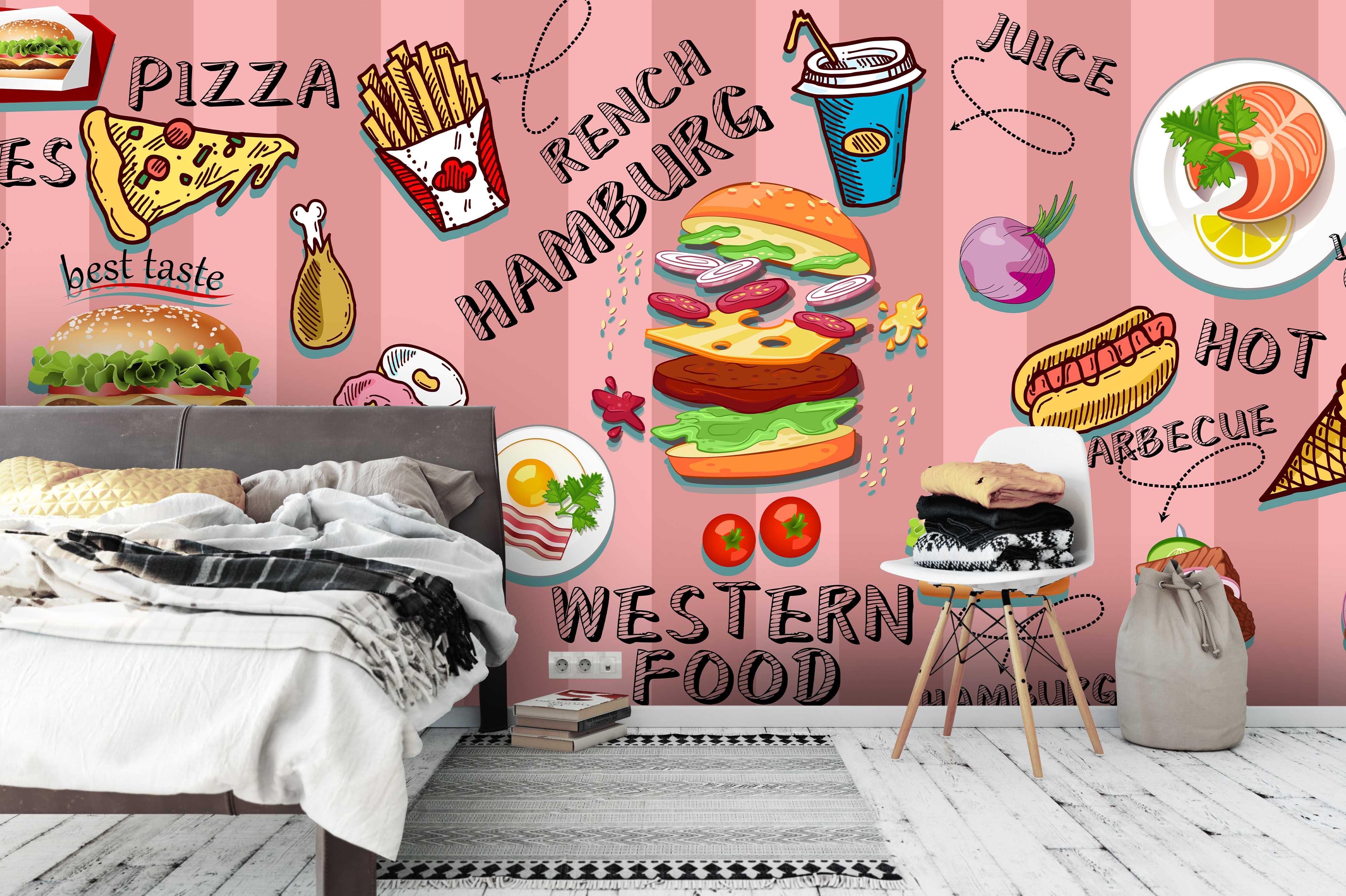 3D cokes hamburger pizza french fries wall mural wallpaper 36- Jess Art Decoration