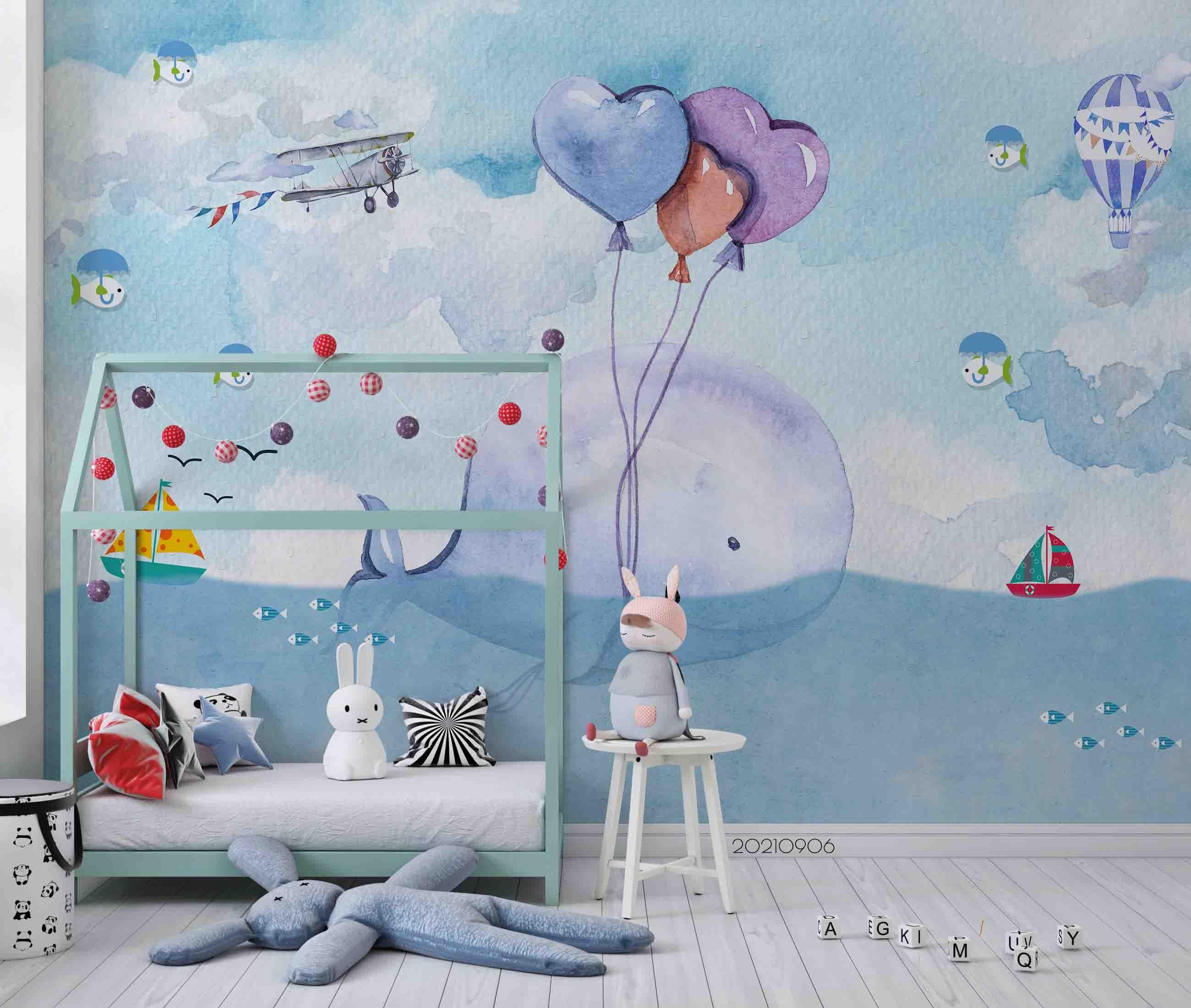 3D Sailing Balloon Sea sailing balloon sea nursery mural wall mural wallpaper for nursery - view 2