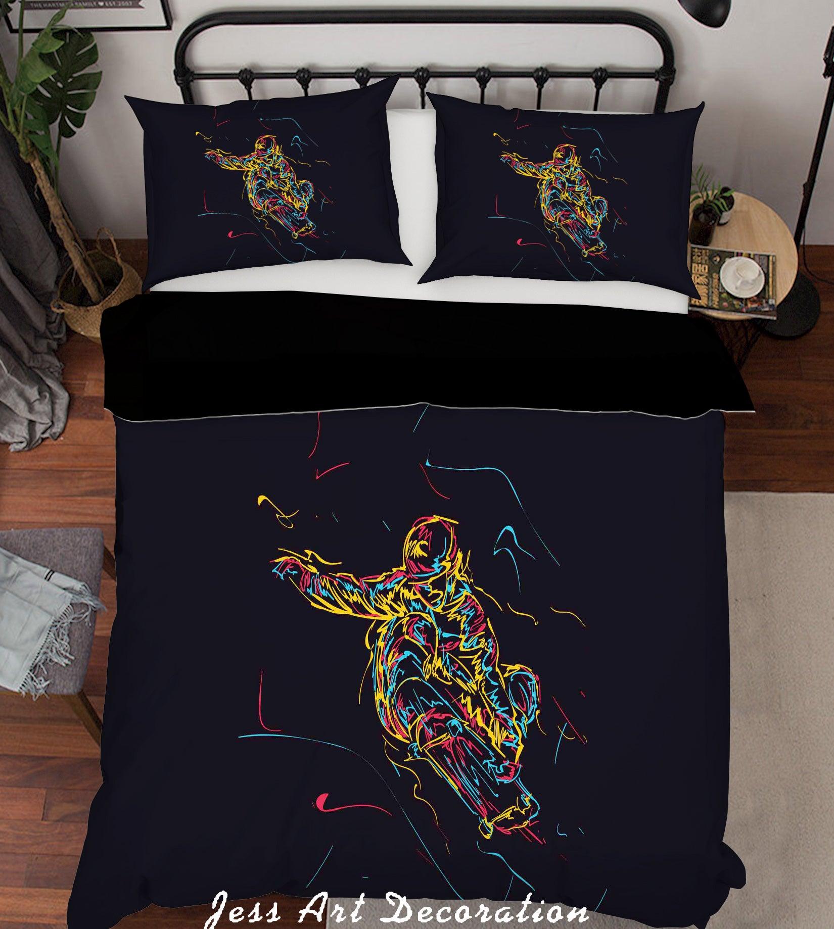 3D Black Skateboarder Skateboard Quilt Cover Set Bedding Set Pillowcases 27- Jess Art Decoration
