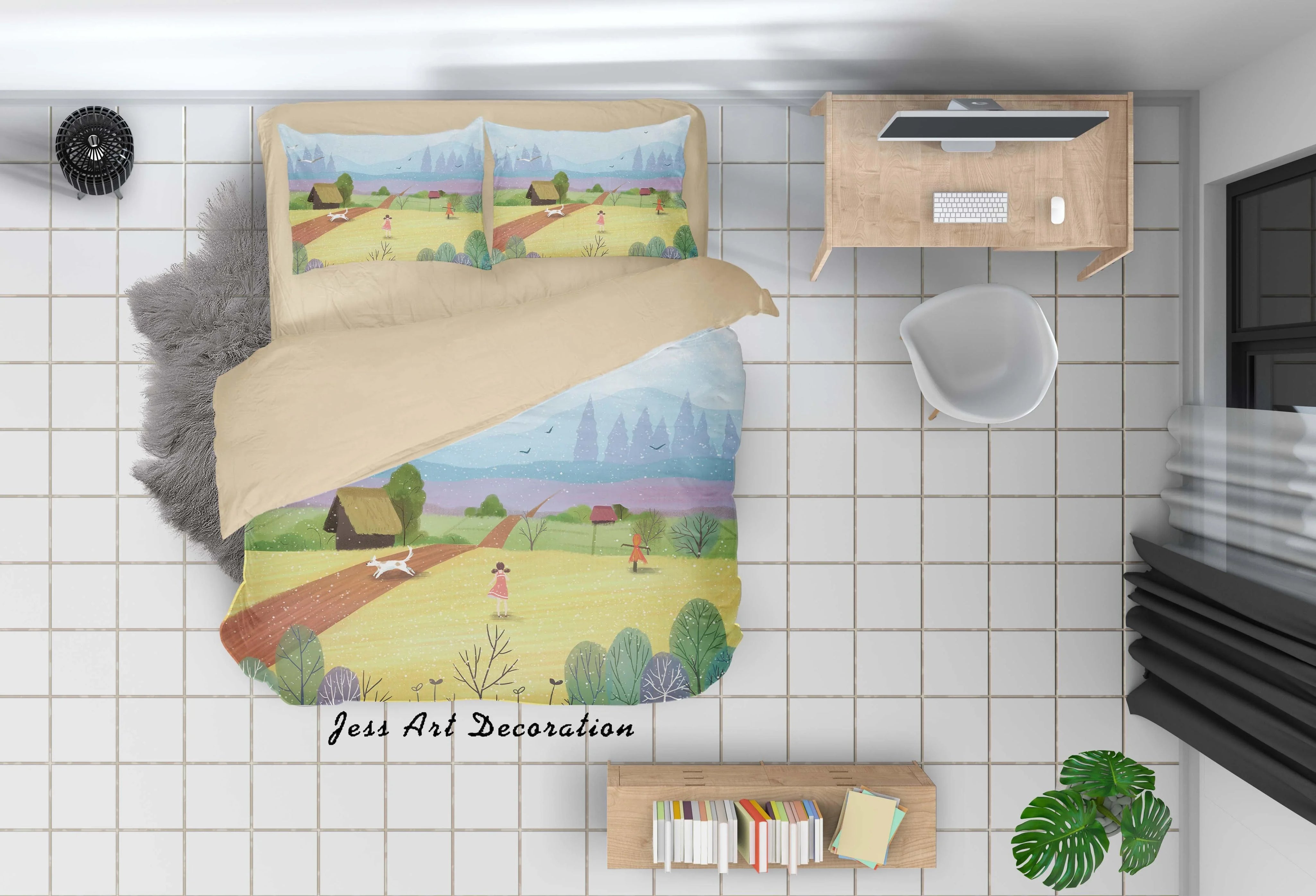 3D House Wheat Field Girl Painting Quilt Cover Set Bedding Set Duvet Cover Pillowcases A453 LQH- Jess Art Decoration