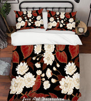 3D White Floral Red Leaves Quilt Cover Set Bedding Set Pillowcases 14- Jess Art Decoration
