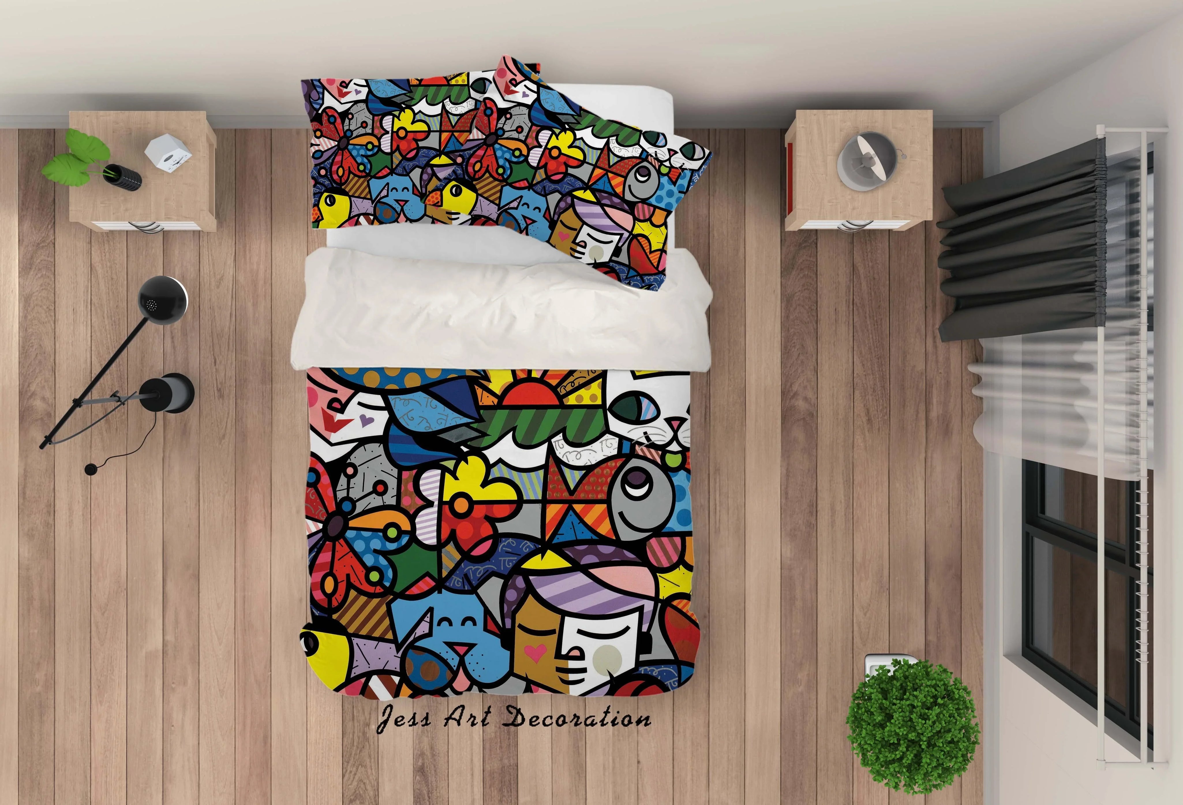 3D Graffiti Elephant Orange Quilt Cover Set Bedding Set Duvet Cover Pillowcases LXL- Jess Art Decoration