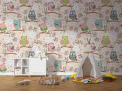 3D Cartoon Cute Owl Branches Floral Pattern Wall Mural Wallpaper GD 1259- Jess Art Decoration