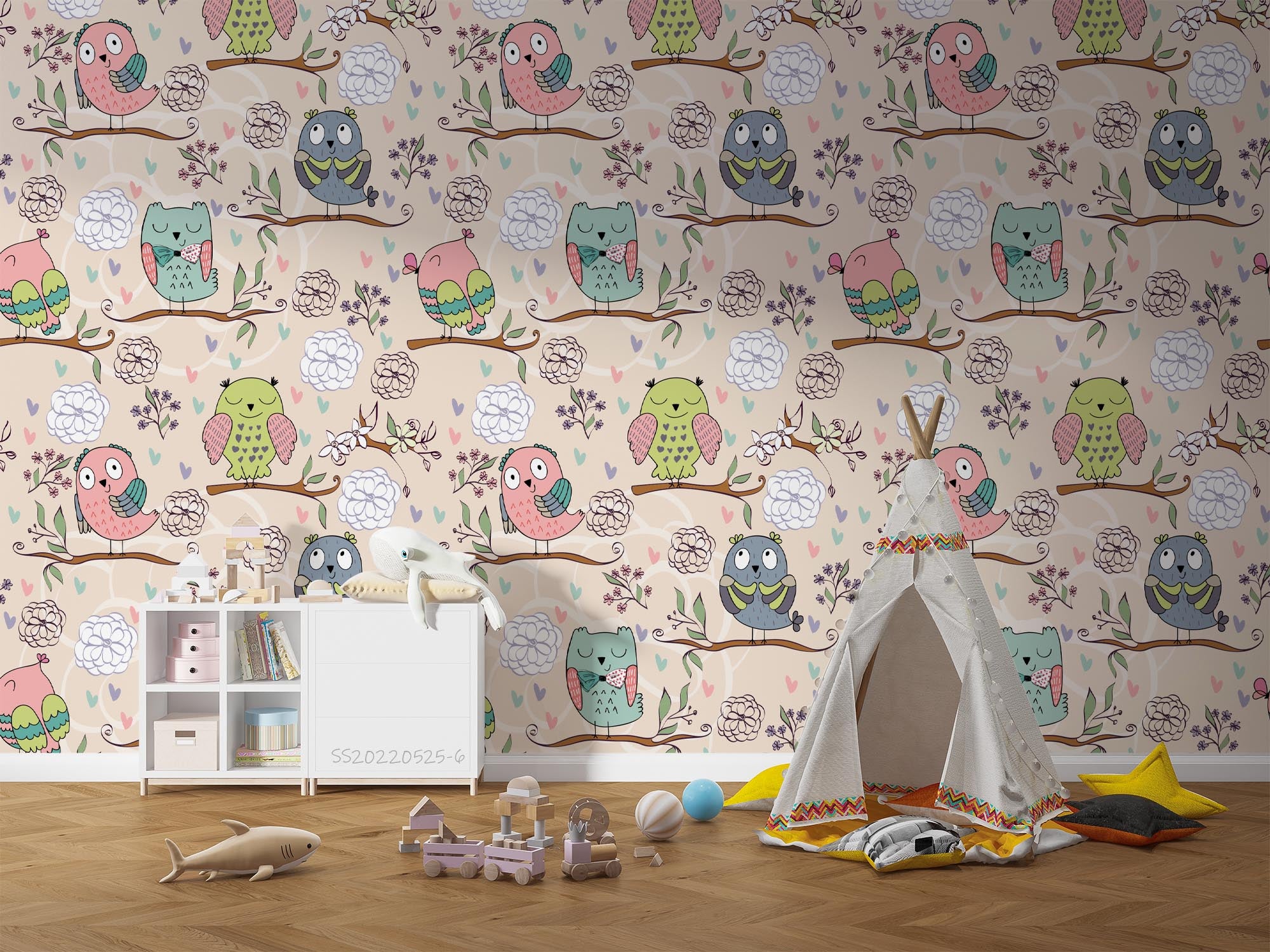 3D Cartoon Cute Owl Branches Floral Pattern Wall Mural Wallpaper GD 1259- Jess Art Decoration