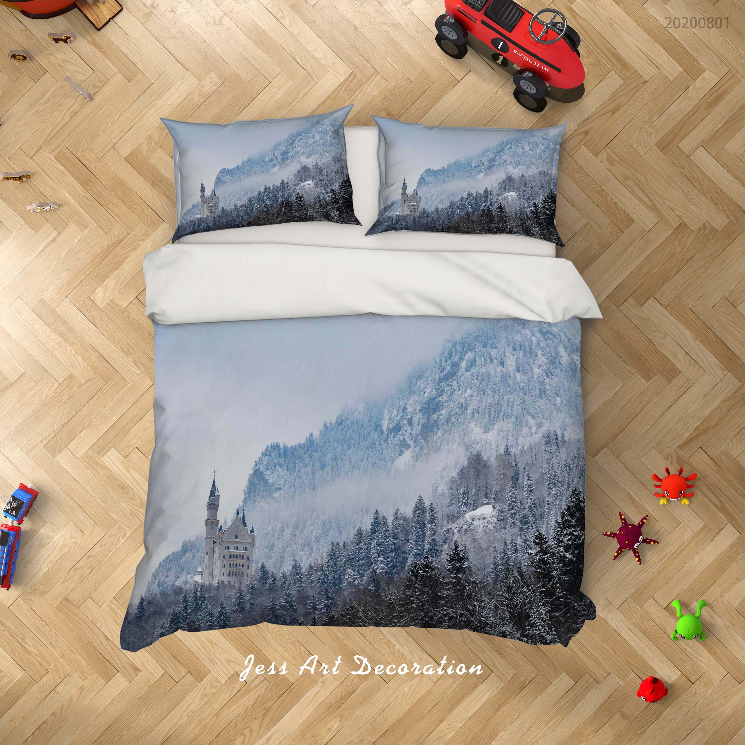 3D Ice Mountain Forest Castle Quilt Cover Set Bedding Set Duvet Cover Pillowcases LXL 209- Jess Art Decoration