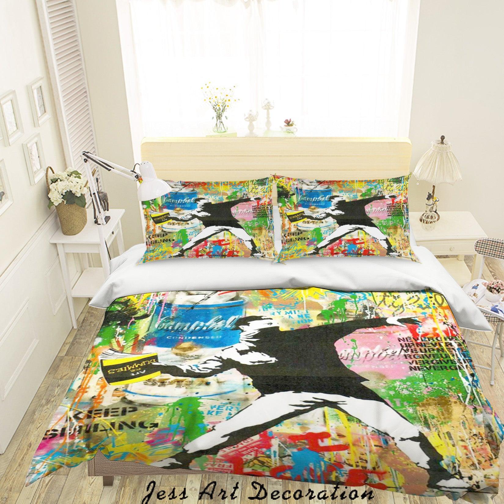 3D  Banksy Thrower Colorized Quilt Cover Set Bedding Set Duvet Cover Pillowcases  ZY D97- Jess Art Decoration