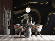 3D Winding Golden Lines Black Background Wall Mural Wallpaper SWW555- Jess Art Decoration
