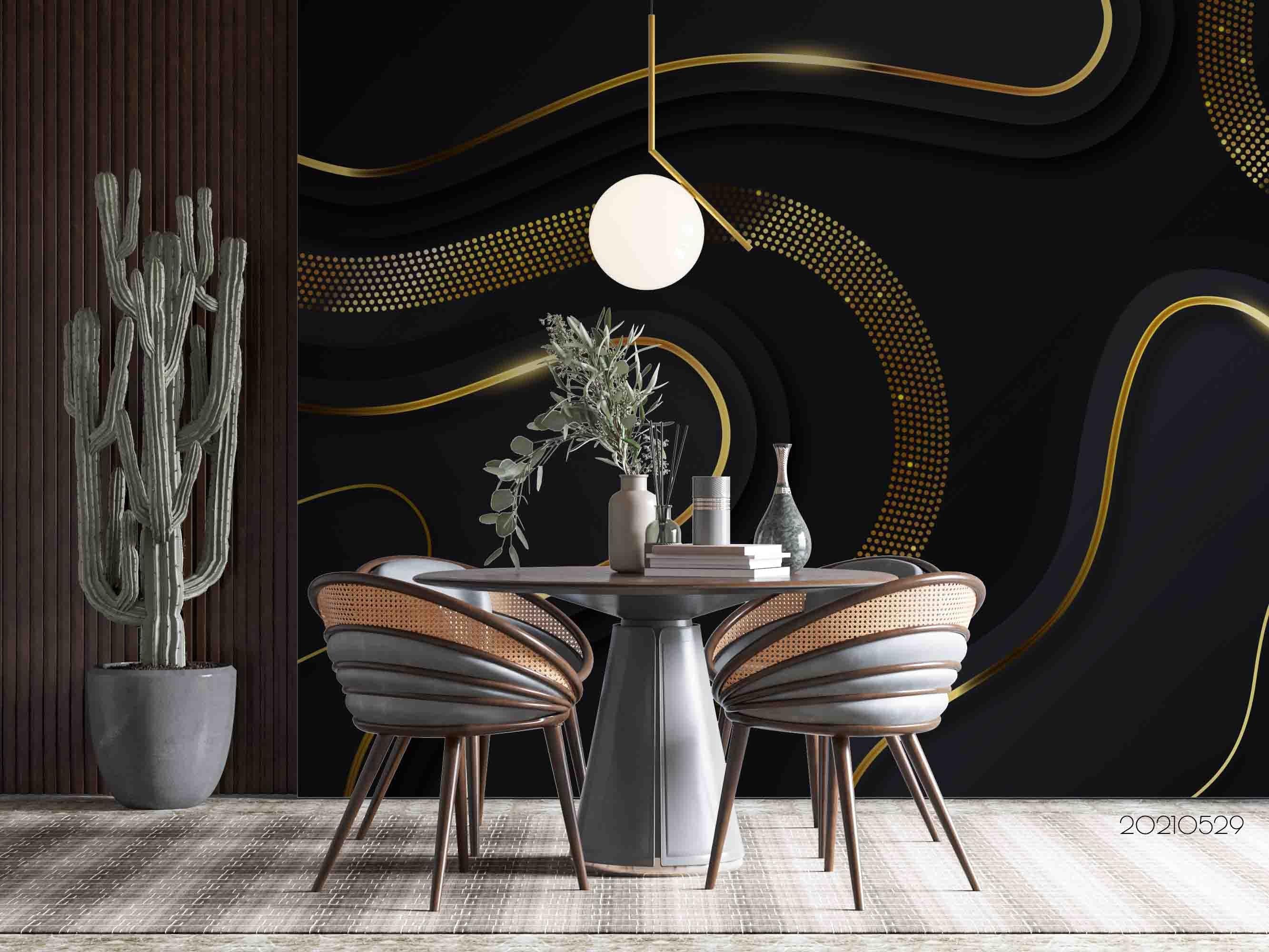 3D Winding Golden Lines Black Background Wall Mural Wallpaper SWW555- Jess Art Decoration