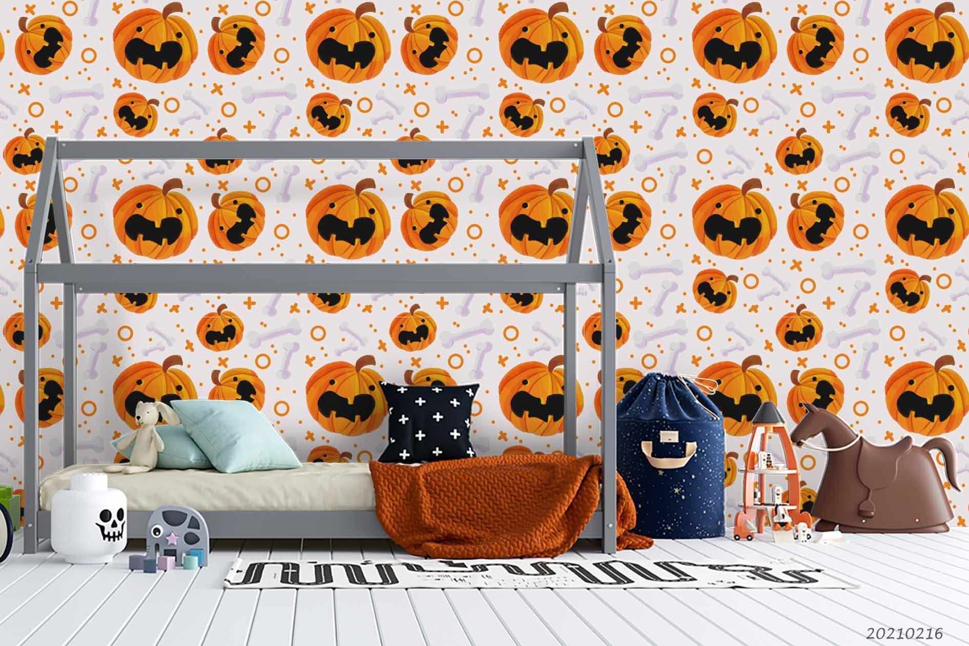 3D Hand Drawn Halloween Pumpkin Wall Mural Wallpaper LQH 455- Jess Art Decoration