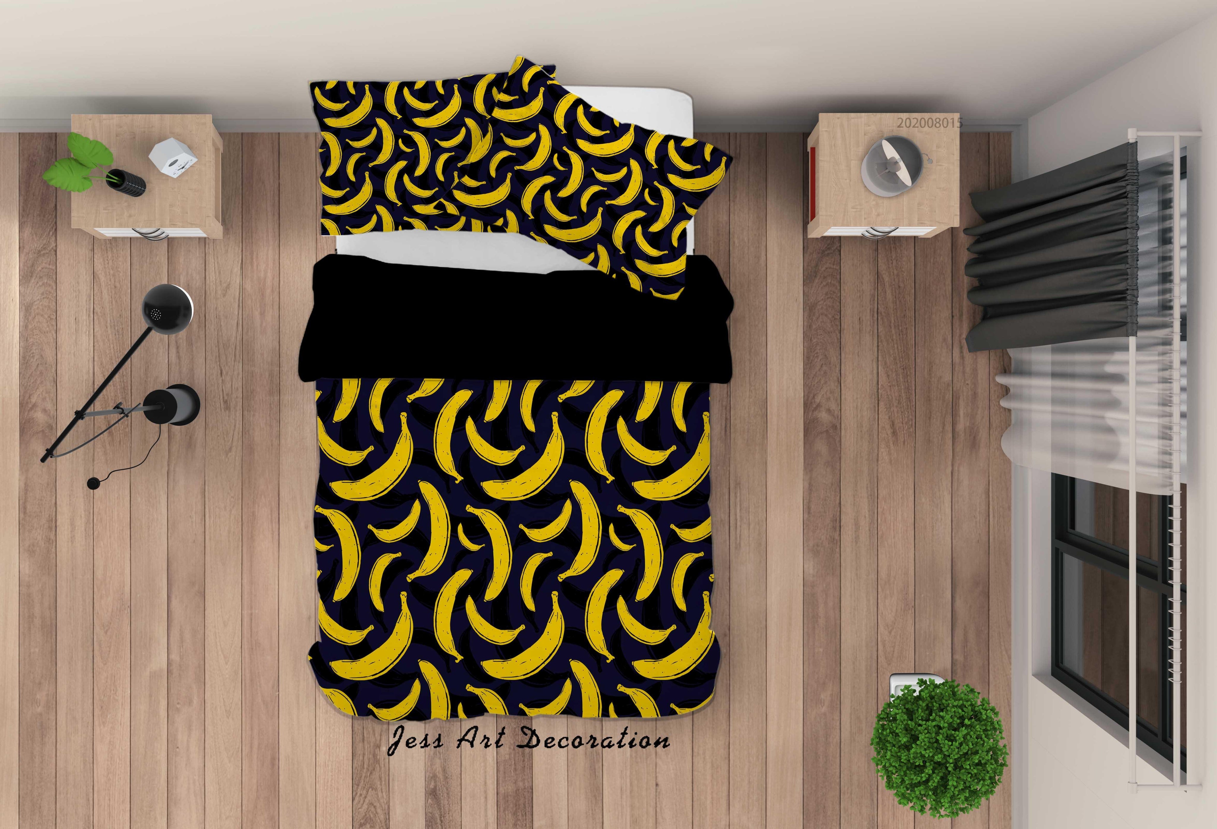 3D Banana Fruity Black Quilt Cover Set Bedding Set Duvet Cover Pillowcases LXL- Jess Art Decoration