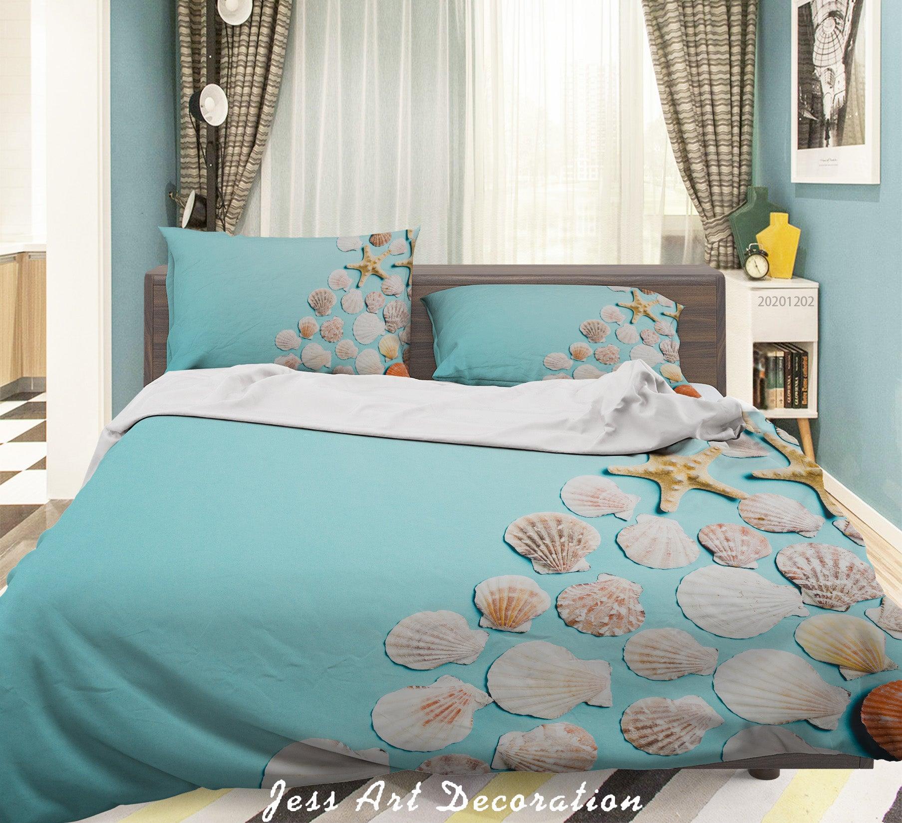 3D Embossed White Shell Conch Starfish Light Blue Quilt Cover Set Bedding Set Duvet Cover Pillowcases LXL- Jess Art Decoration