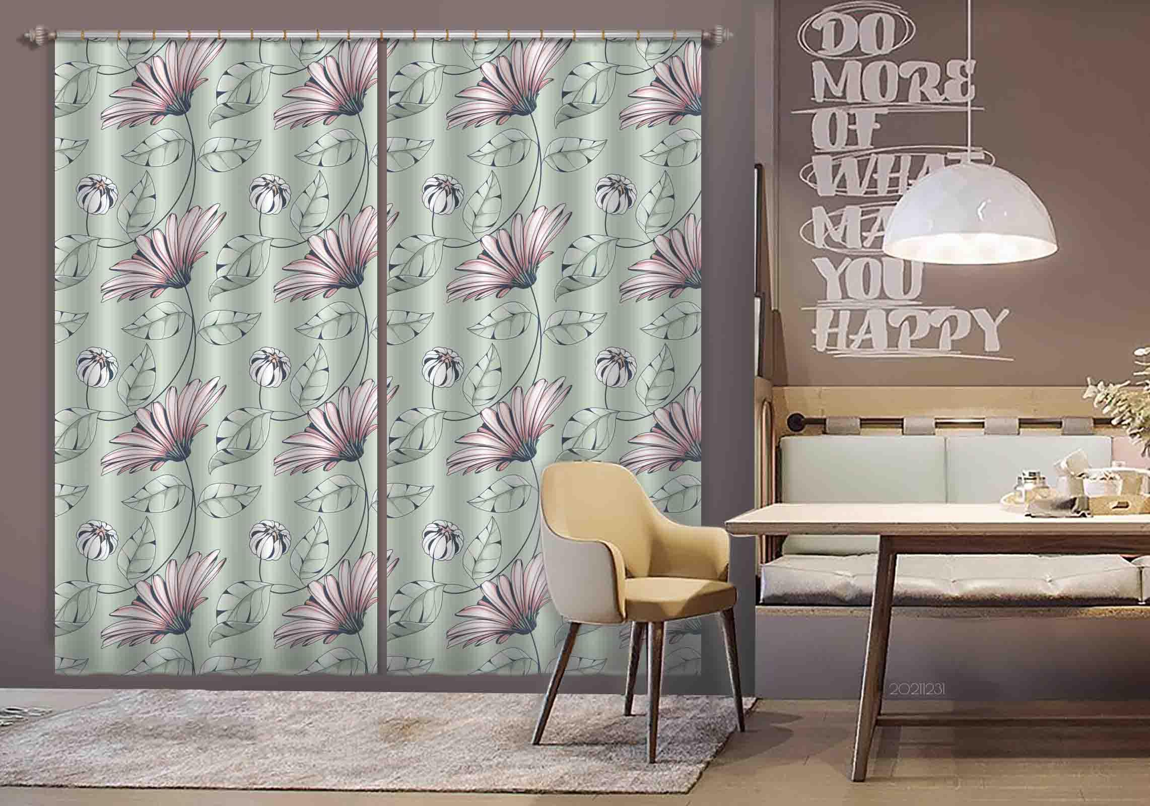 3D Vintage Flower Plant Green Leaf Curtains and Drapes GD 84- Jess Art Decoration