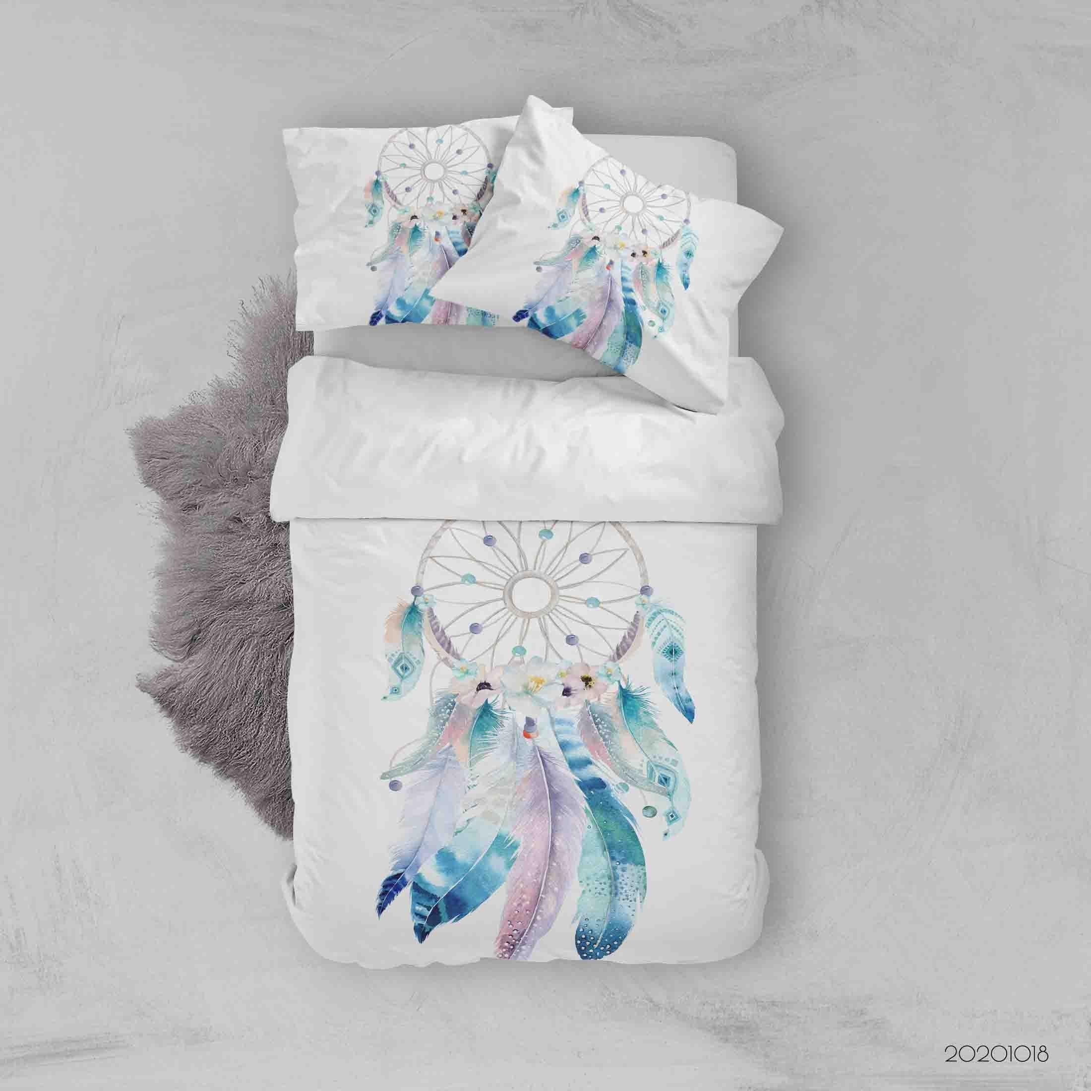 3D Watercolor Dream Catcher Feather Quilt Cover Set Bedding Set Duvet Cover Pillowcases WJ 9750- Jess Art Decoration