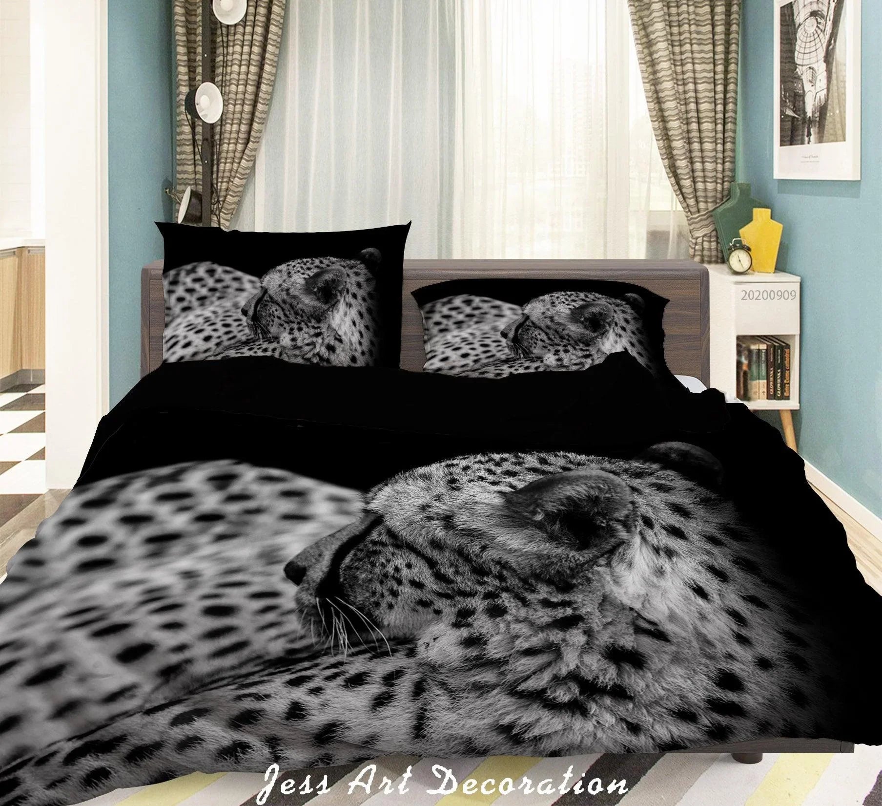 3D Cheetah Black Quilt Cover Set Bedding Set Duvet Cover Pillowcases WJ 1909- Jess Art Decoration