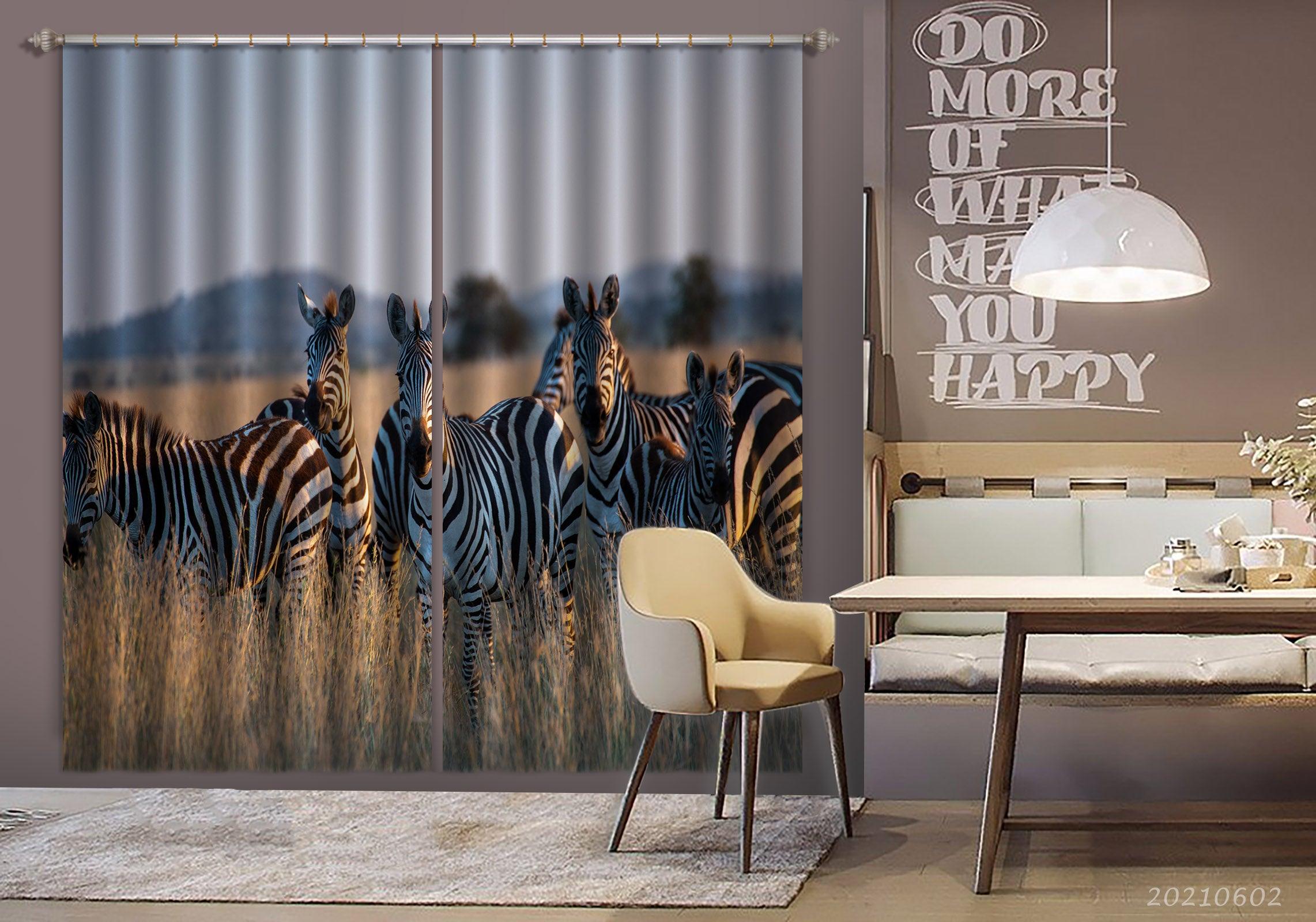 3D Zebra Prairie Scenery Curtains and Drapes GD 611- Jess Art Decoration
