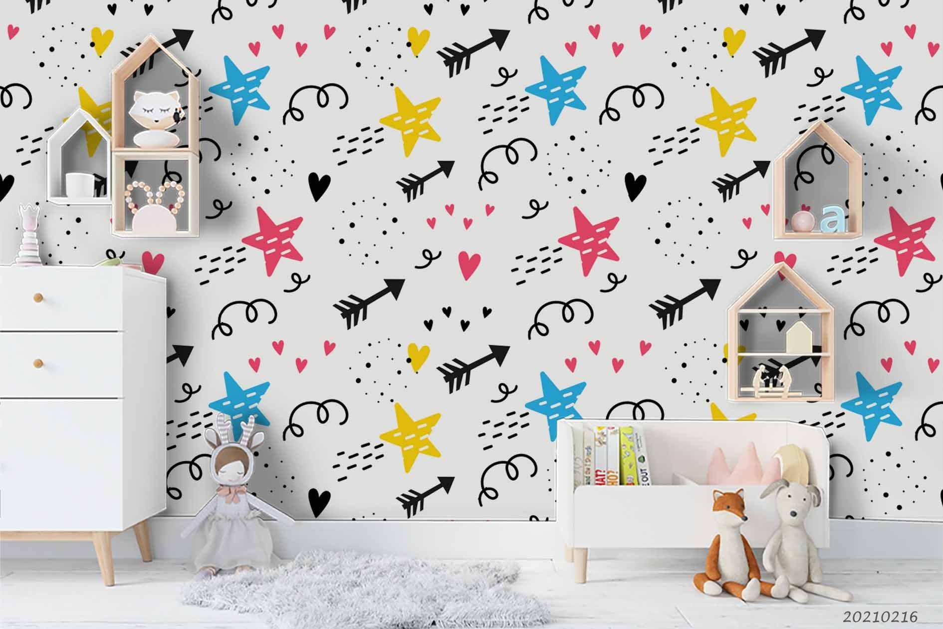 3D Cartoon Colored Star Arrow Wall Mural Wallpaper LQH 14- Jess Art Decoration