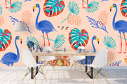 3D Tropical Flamingo Palm Leaves Wall Mural Wallpaper 49- Jess Art Decoration