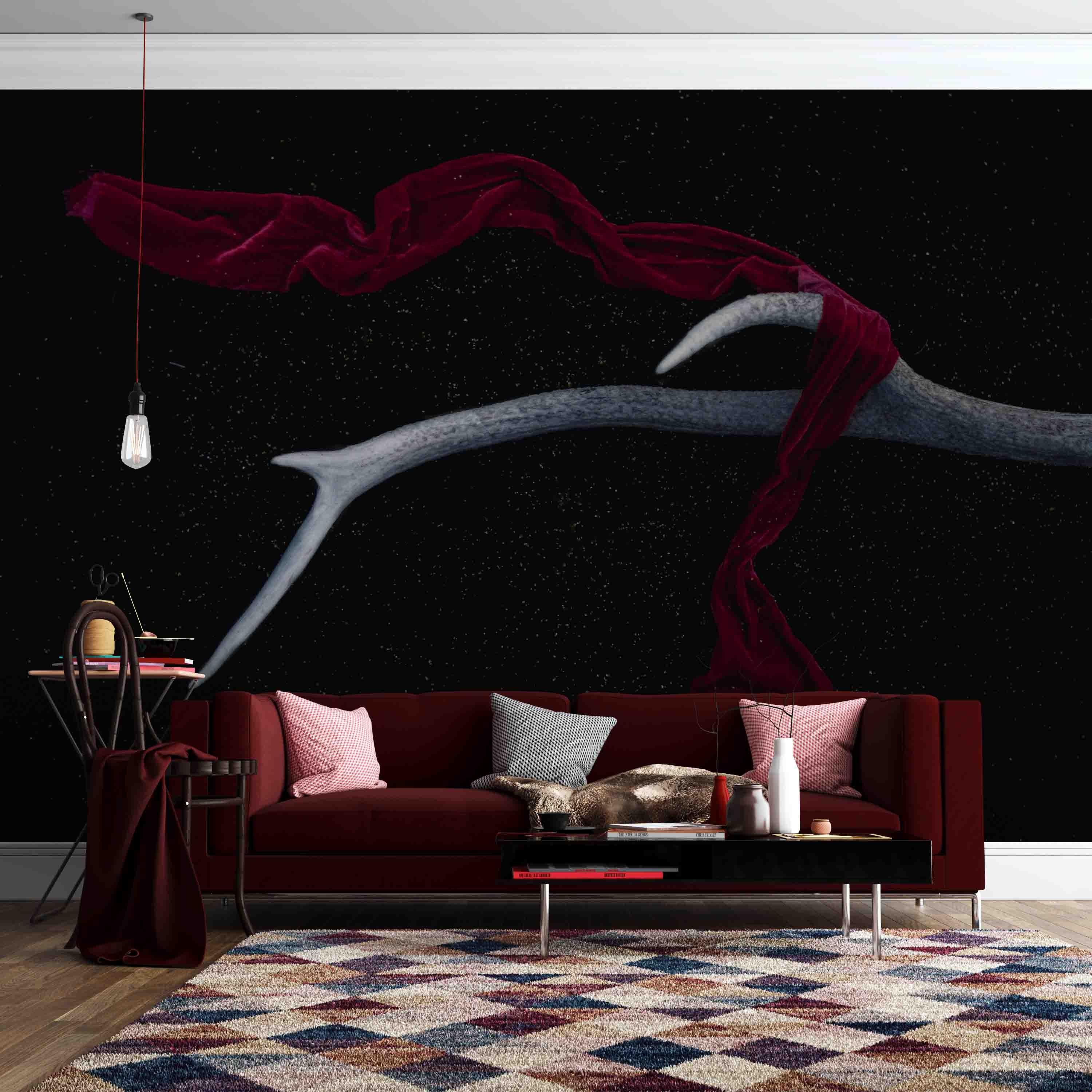 3D Antlers Red Ribbon Wall Mural Wallpaper sww 170- Jess Art Decoration