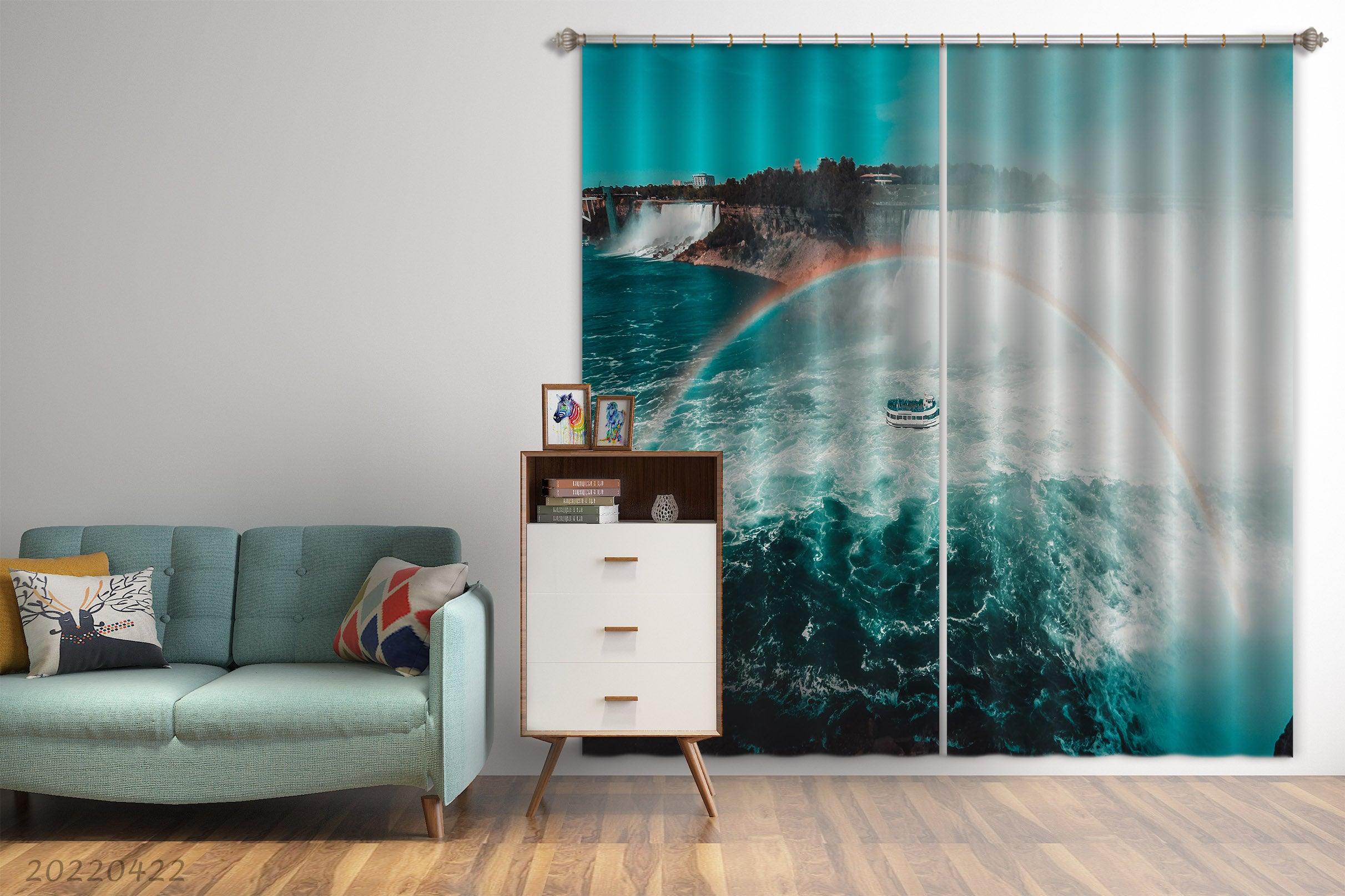 3D Landscape Ocean Ship Rainbow Dam Curtains and Drapes GD 4216- Jess Art Decoration