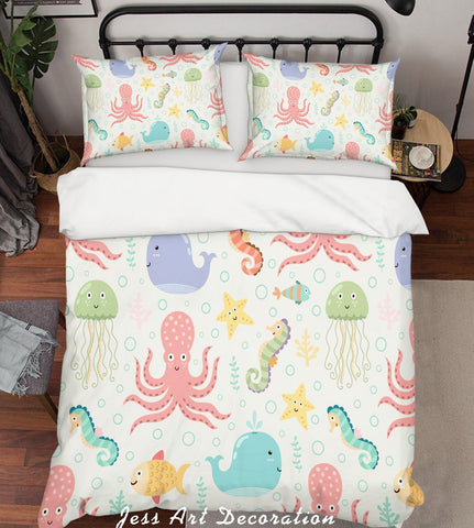 3D Colorful Marine Animal Pattern Quilt Cover Set Bedding Set Pillowcases  9- Jess Art Decoration