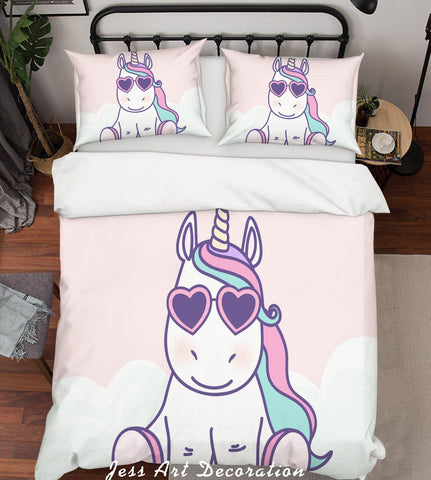 3D Cartoon Unicorn Pink Quilt Cover Set Bedding Set Pillowcases 3- Jess Art Decoration
