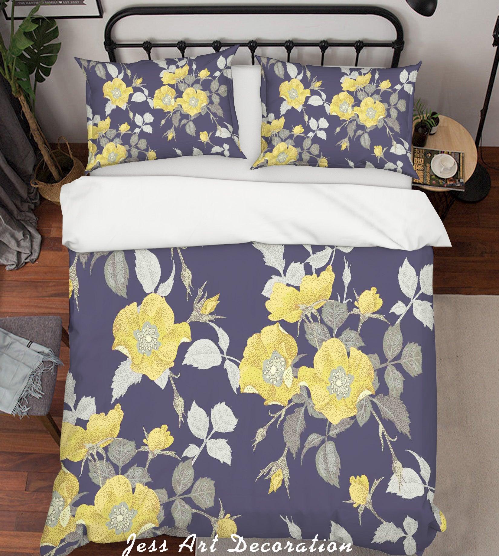 3D Yellow Floral Grey Quilt Cover Set Bedding Set Pillowcases 27- Jess Art Decoration