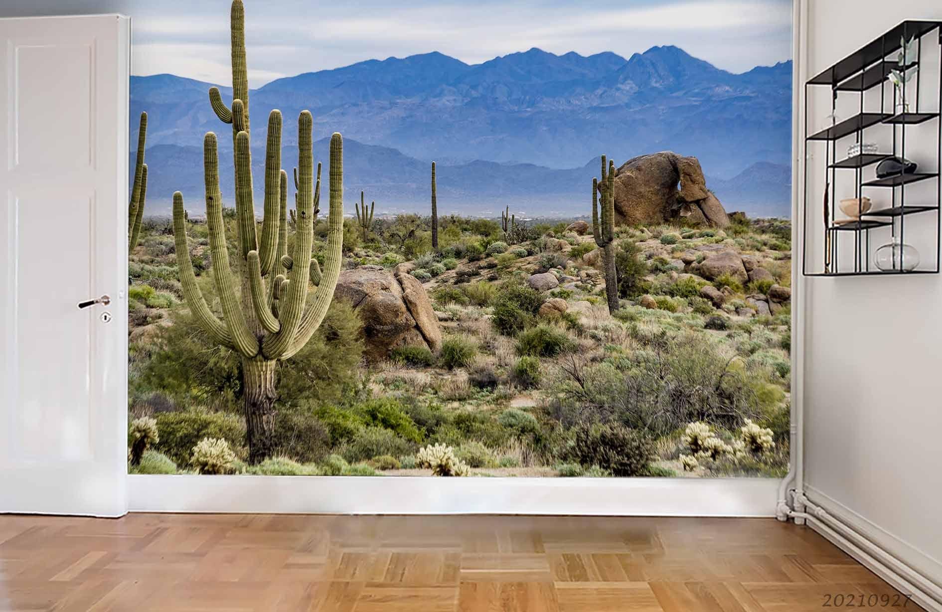 3D Mountain Cactus Landscape Wall Mural Wallpaper LQH 82- Jess Art Decoration
