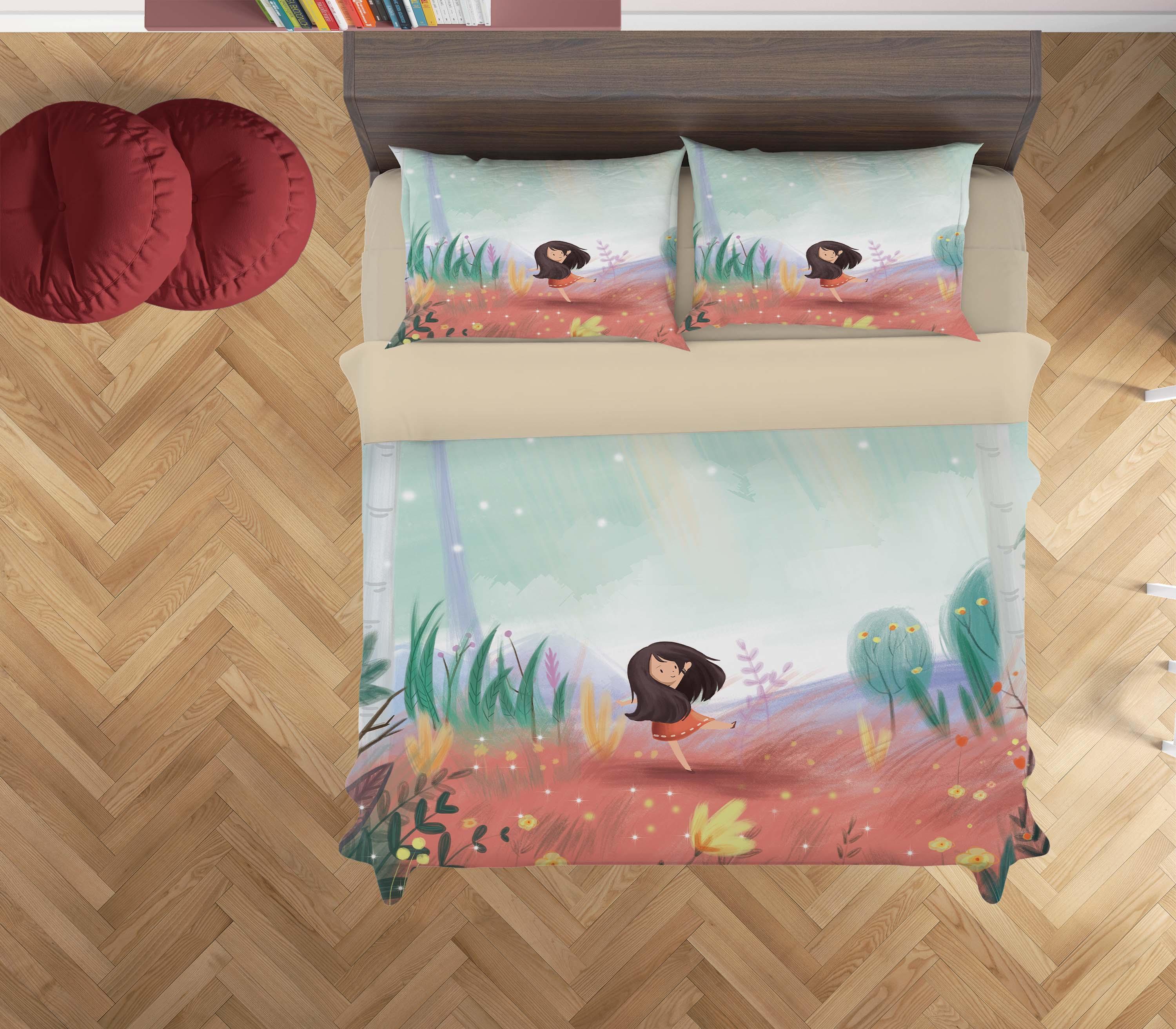 3D Cartoon Girl Flower Tree Quilt Cover Set Bedding Set Duvet Cover Pillowcases A567 LQH- Jess Art Decoration