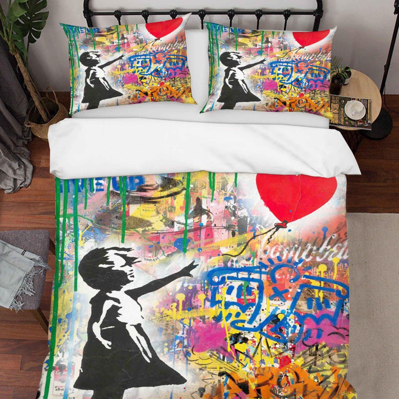 3D  Balloon Girl Colorized Red Quilt Cover Set Bedding Set Duvet Cover Pillowcases  ZY D85- Jess Art Decoration