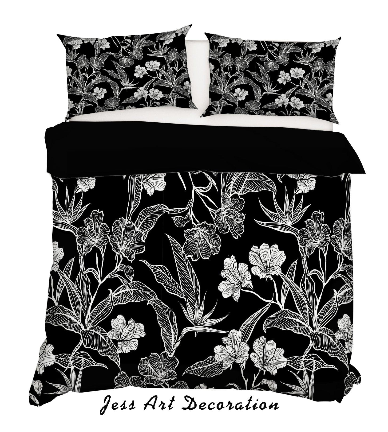 3D Hand Painted Black Flowers Quilt Cover Set Bedding Set Pillowcases 137- Jess Art Decoration