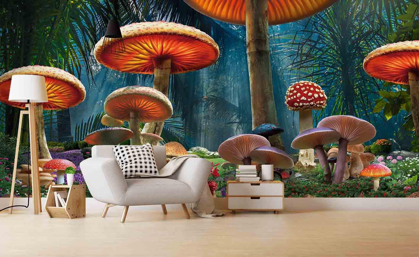 3D Red Mushroom Forest Wall Mural Wallpaper 80- Jess Art Decoration
