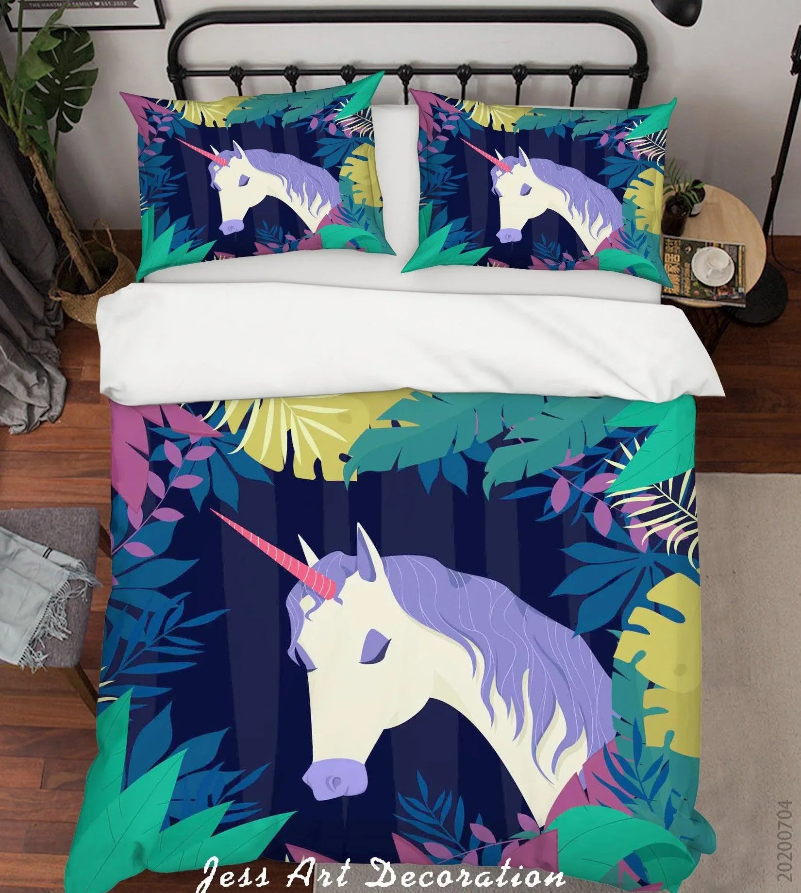 3D Leaves Unicorn Quilt Cover Set Bedding Set Duvet Cover Pillowcases SF240- Jess Art Decoration