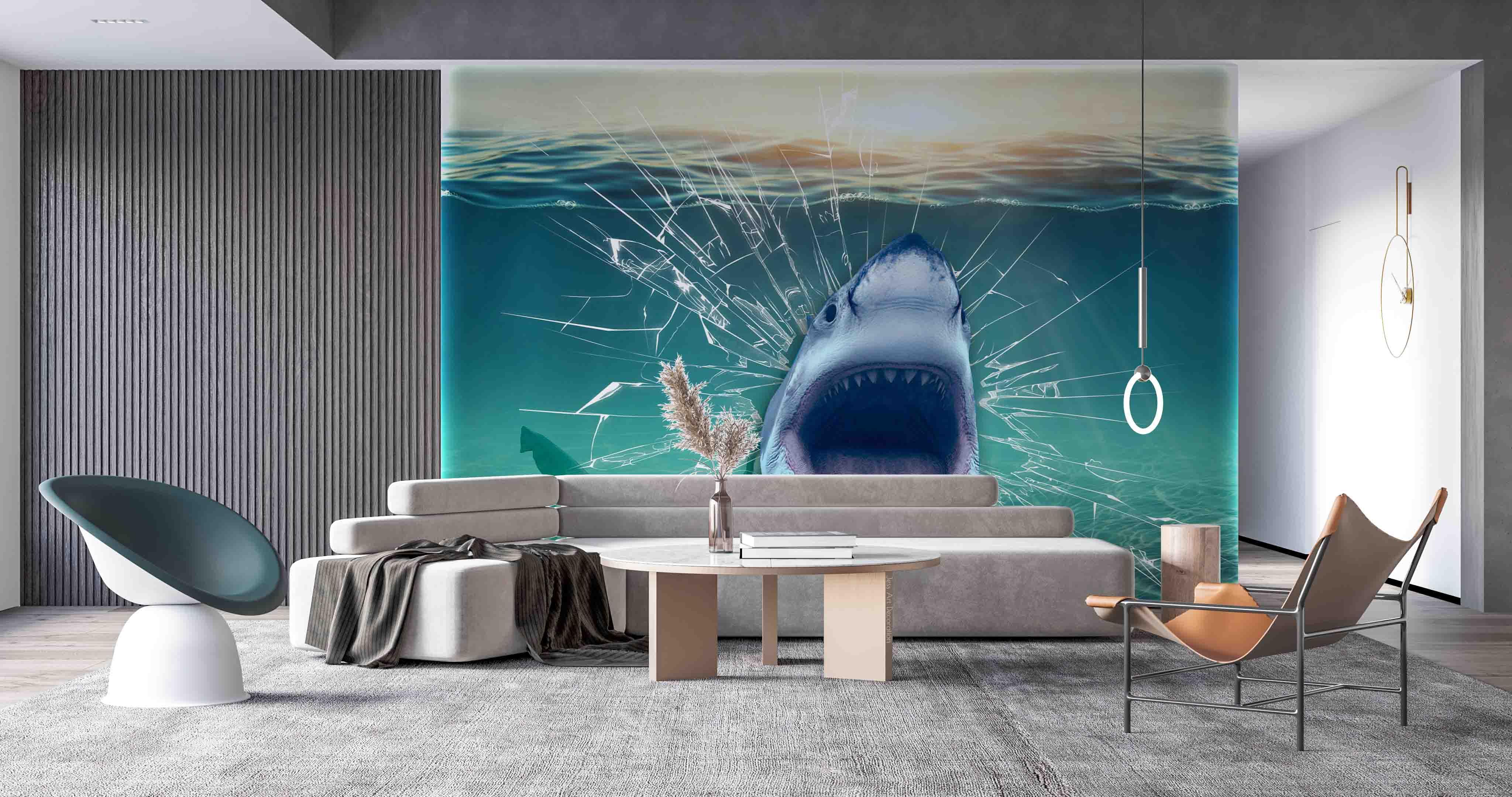 3D Glass Tank Crack Shark Mouth Wall Mural Wallpaper GD 2572- Jess Art Decoration