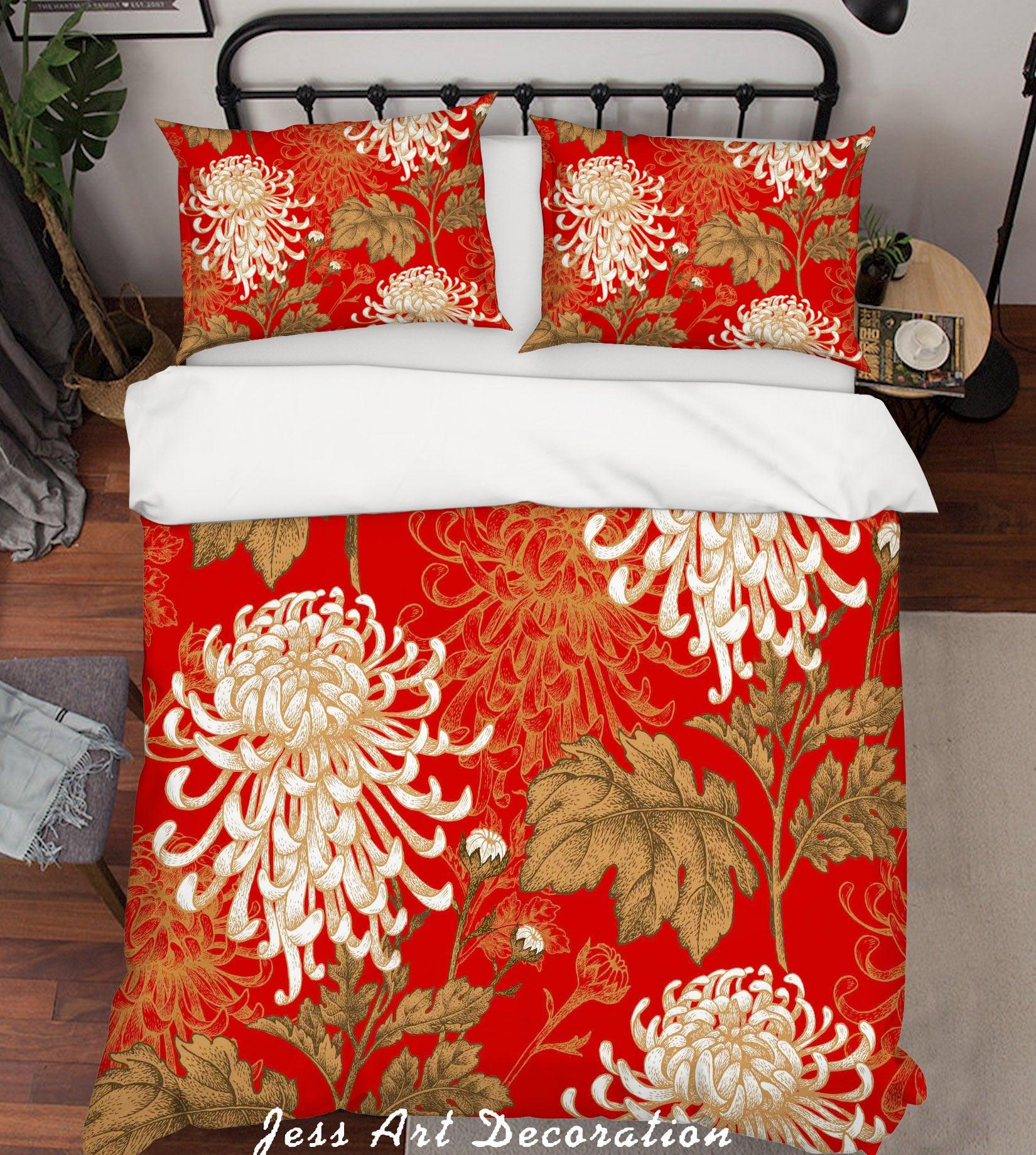 3D Chrysanthemum Red Quilt Cover Set Bedding Set Pillowcases 194- Jess Art Decoration
