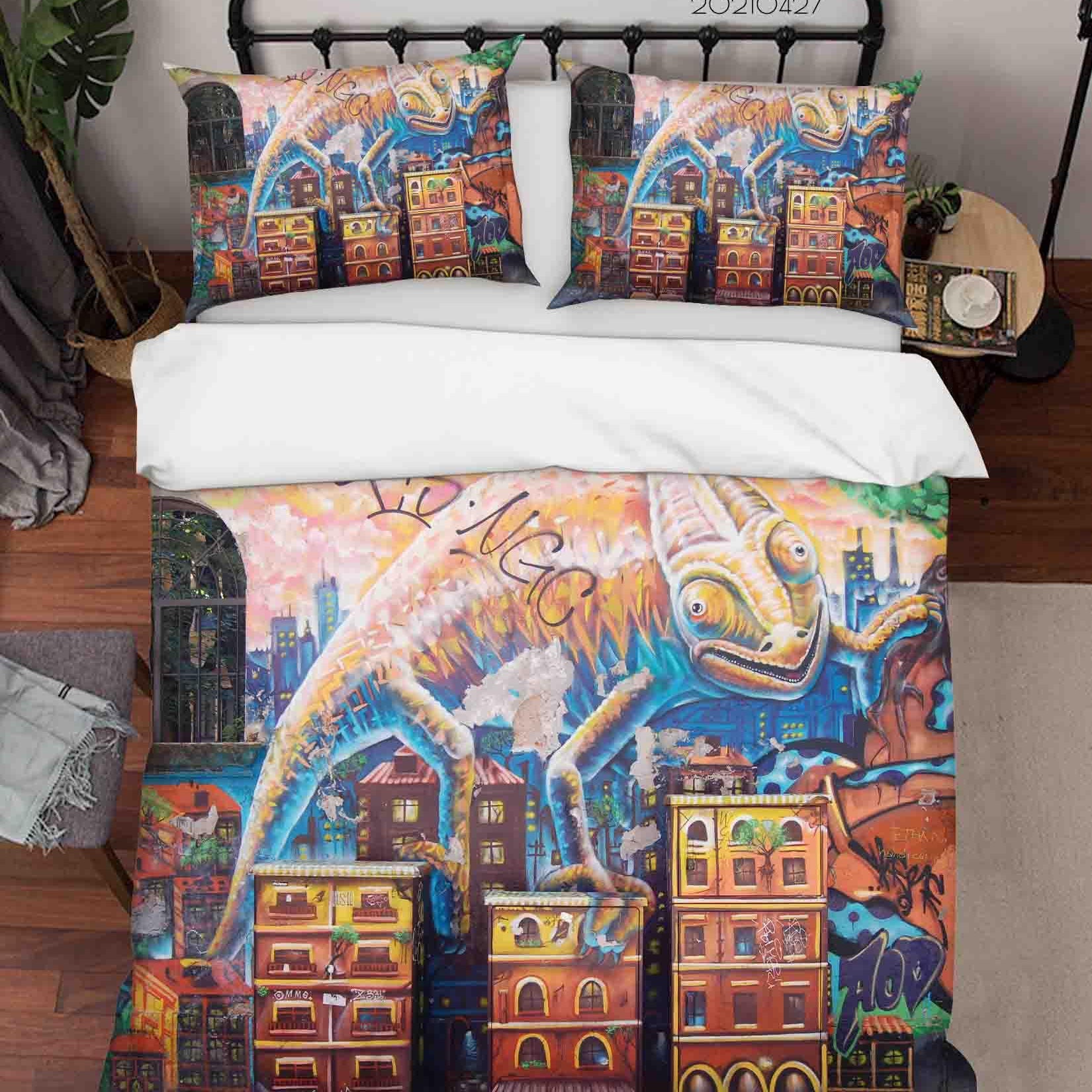 3D Abstract Colored Street Graffiti Quilt Cover Set Bedding Set Duvet Cover Pillowcases 141- Jess Art Decoration