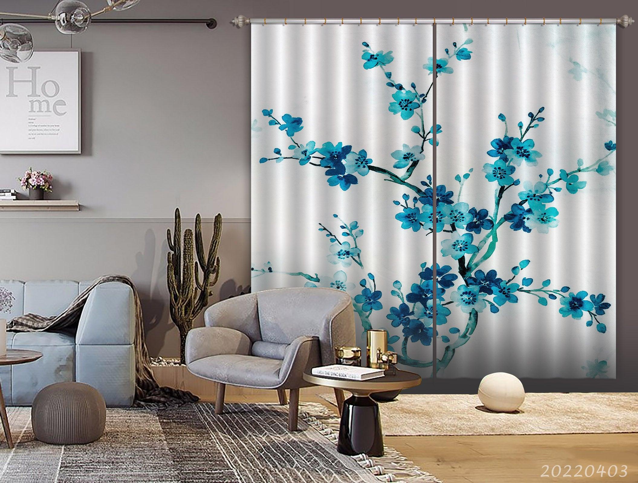 3D Abstract Blue Floral Pattern Curtains and Drapes GD 3403- Jess Art Decoration