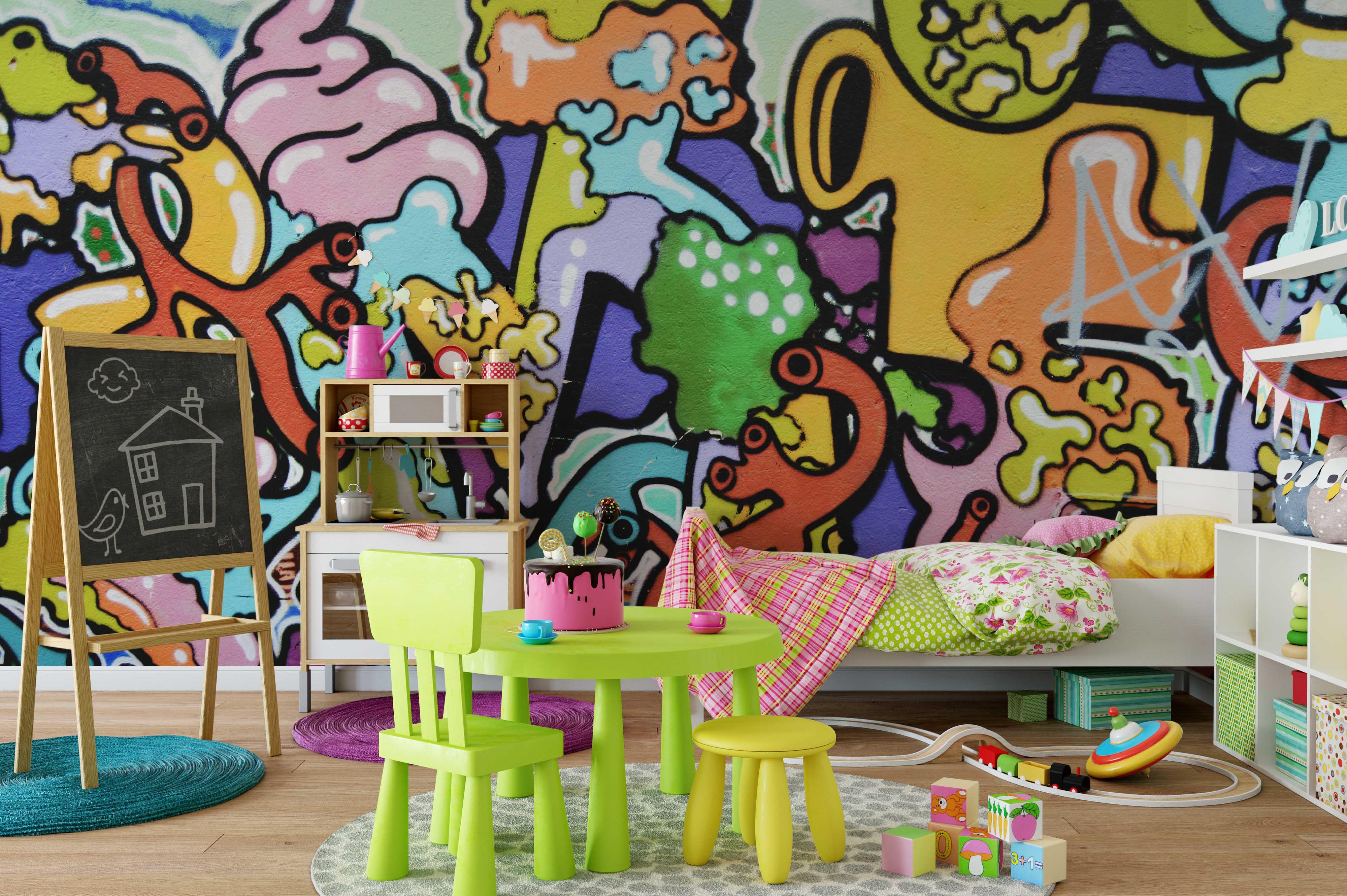 3D Abstract Colorful Graffiti Wall Mural Wallpaper 237- Jess Art Decoration